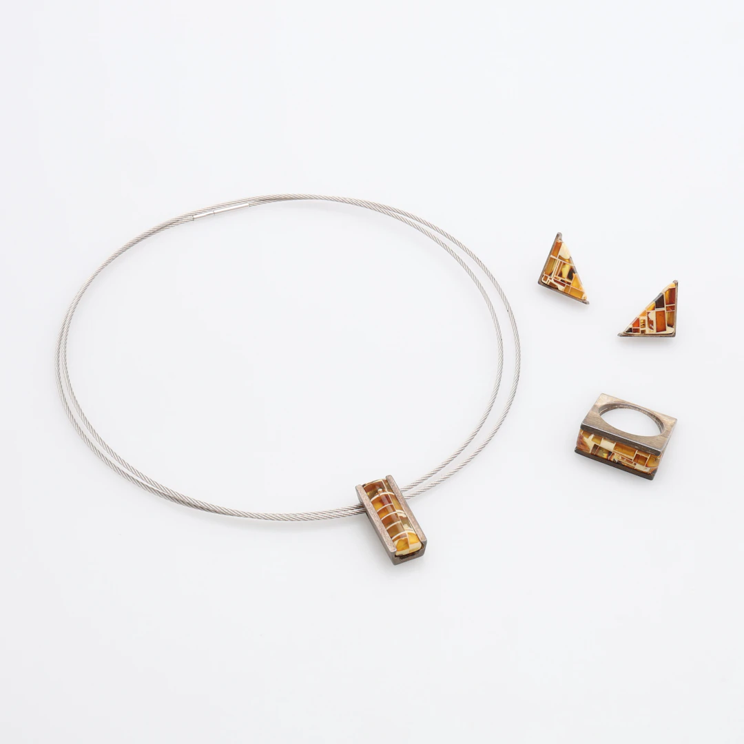 SMYCKESSET, 3 DELAR, STERLINGSILVER & KOMPOSIT, MÖJLIGTVIS TYSKLAND