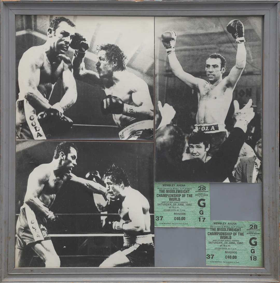 BOXNINGSMEMORABILIA, FOTOMONTAGE SAMT 2 BILJETTER RINGSIDE TILL RETURMÖTET