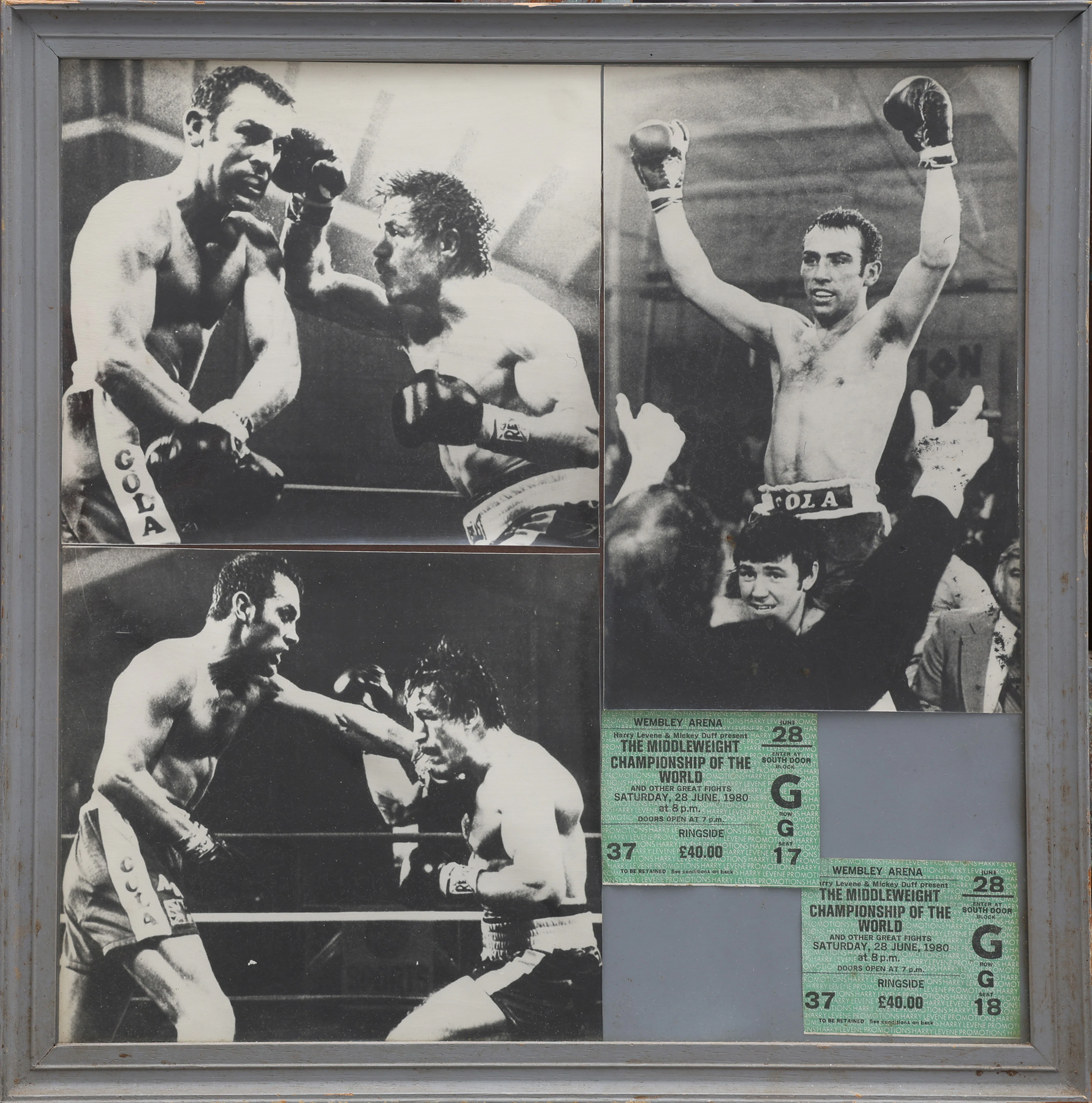 BOXNINGSMEMORABILIA, FOTOMONTAGE SAMT 2 BILJETTER RINGSIDE TILL RETURMÖTET