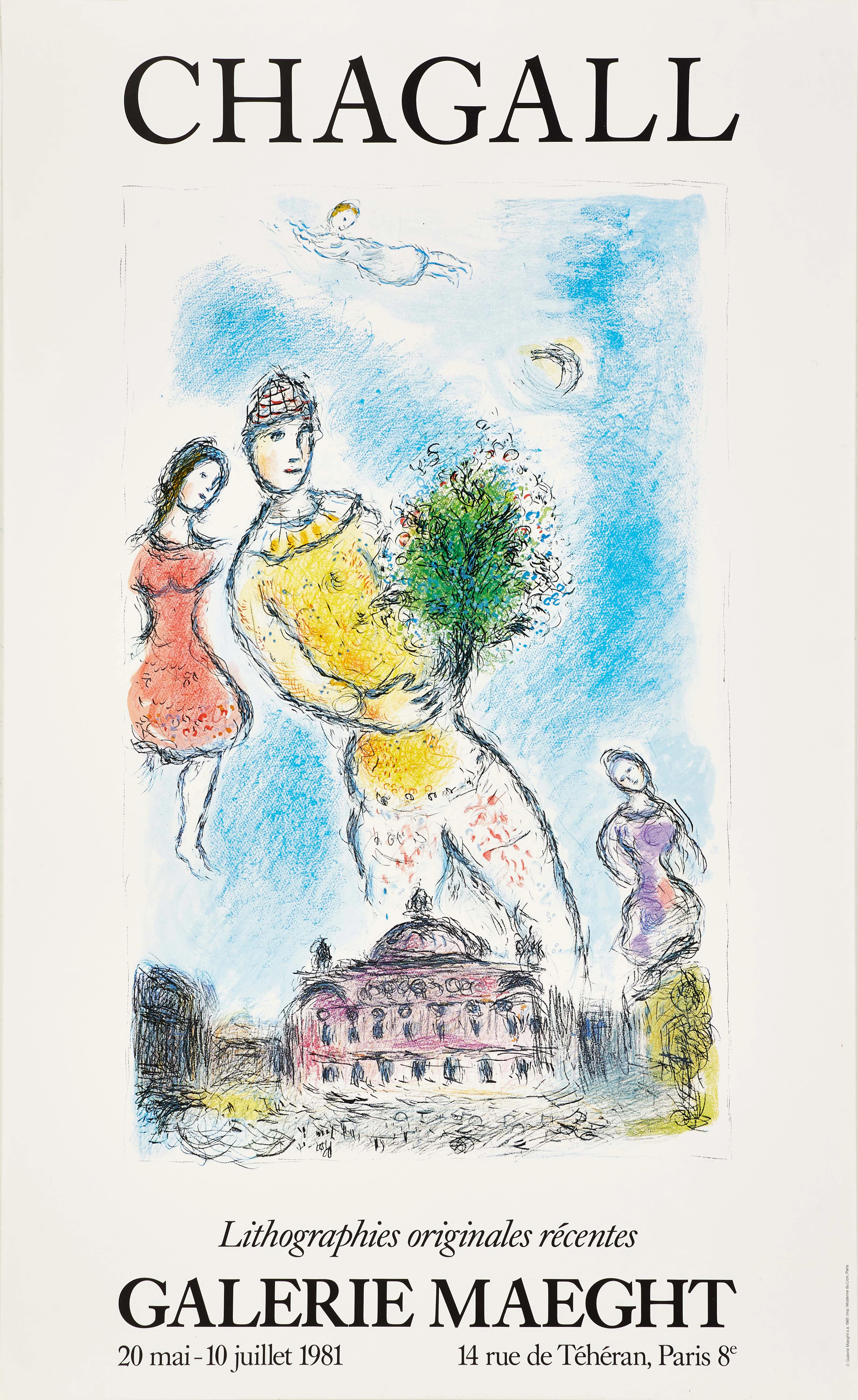 MARC CHAGALL. Utställningsaffisch, "Lithographies originales récentes"