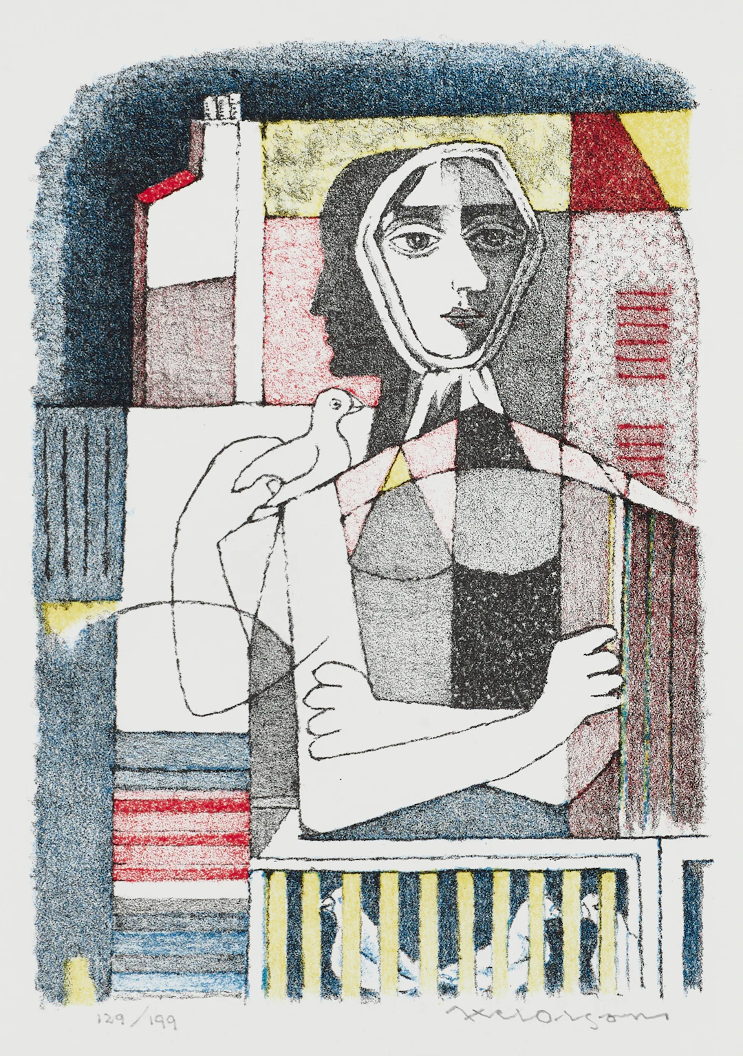 AXEL OLSON (1919-2001, Halmstadgruppen), ”Kvinna och fågel”, signerad