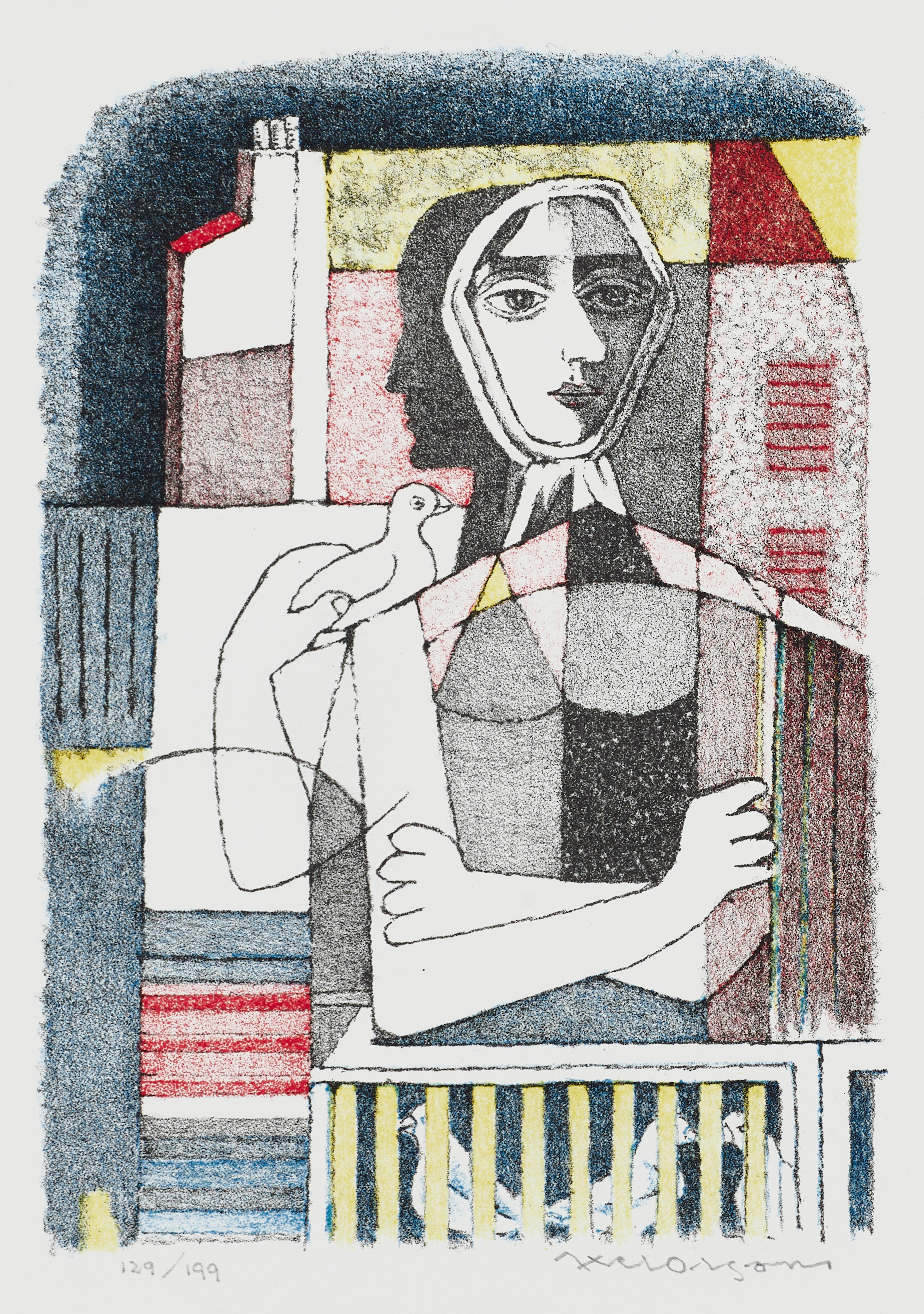 AXEL OLSON (1919-2001, Halmstadgruppen), ”Kvinna och fågel”, signerad