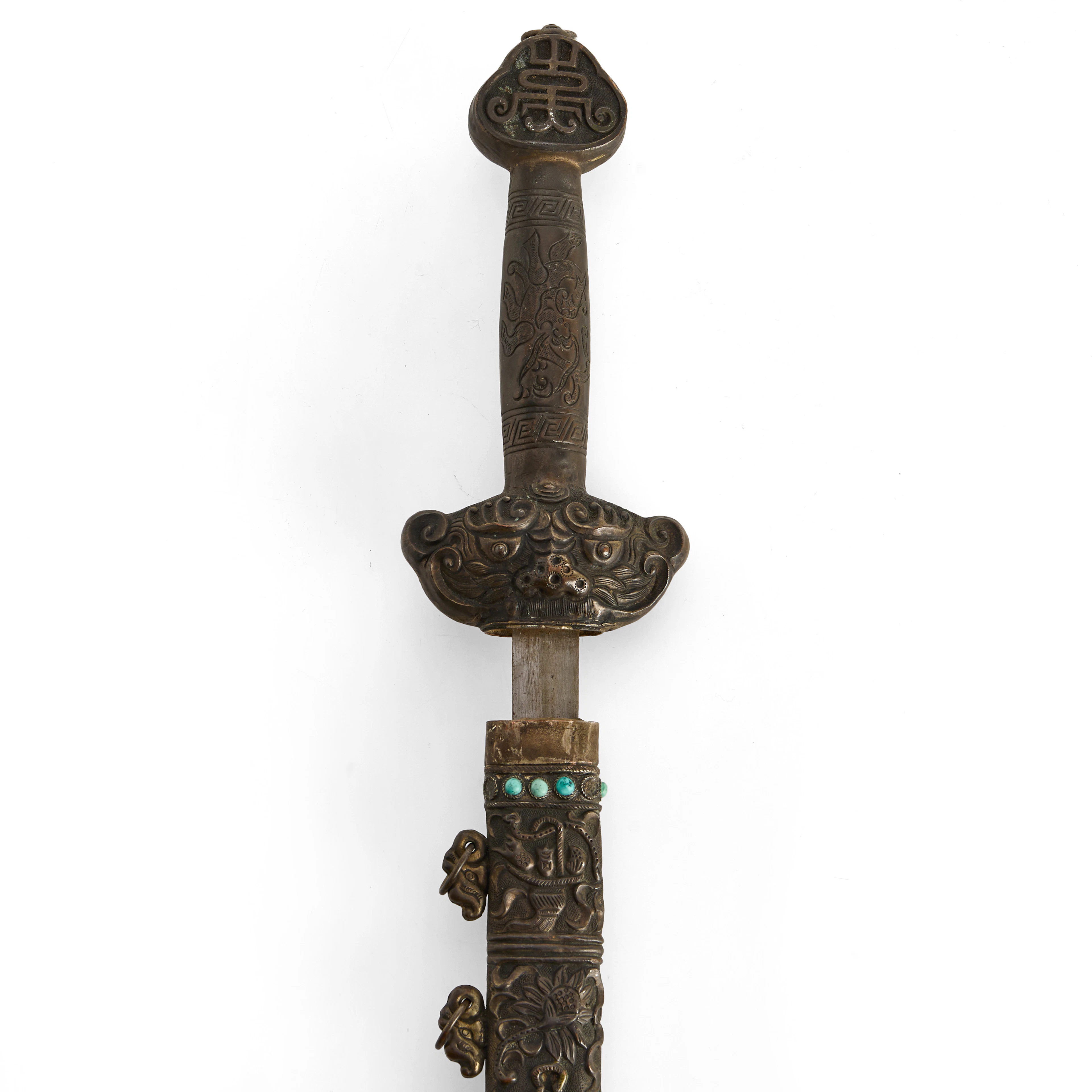 CERMONIELLT KORTSVÄRD, troligen Mongoliet/Tibet försilvrad metall