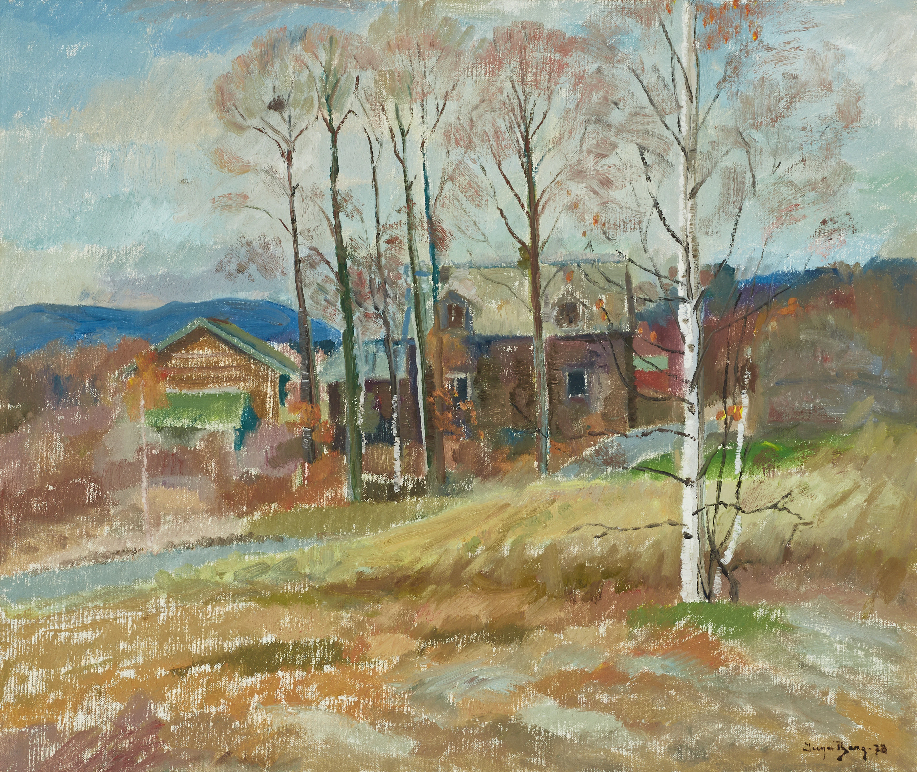 INGA BERG (Örebro, 1912–1995), "Höstlandskap med ödehus", signerad