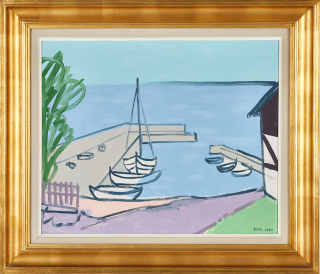 WILHELM WIK (1897-1987). Hamn, signerad, daterad 1947, olja på pannå.