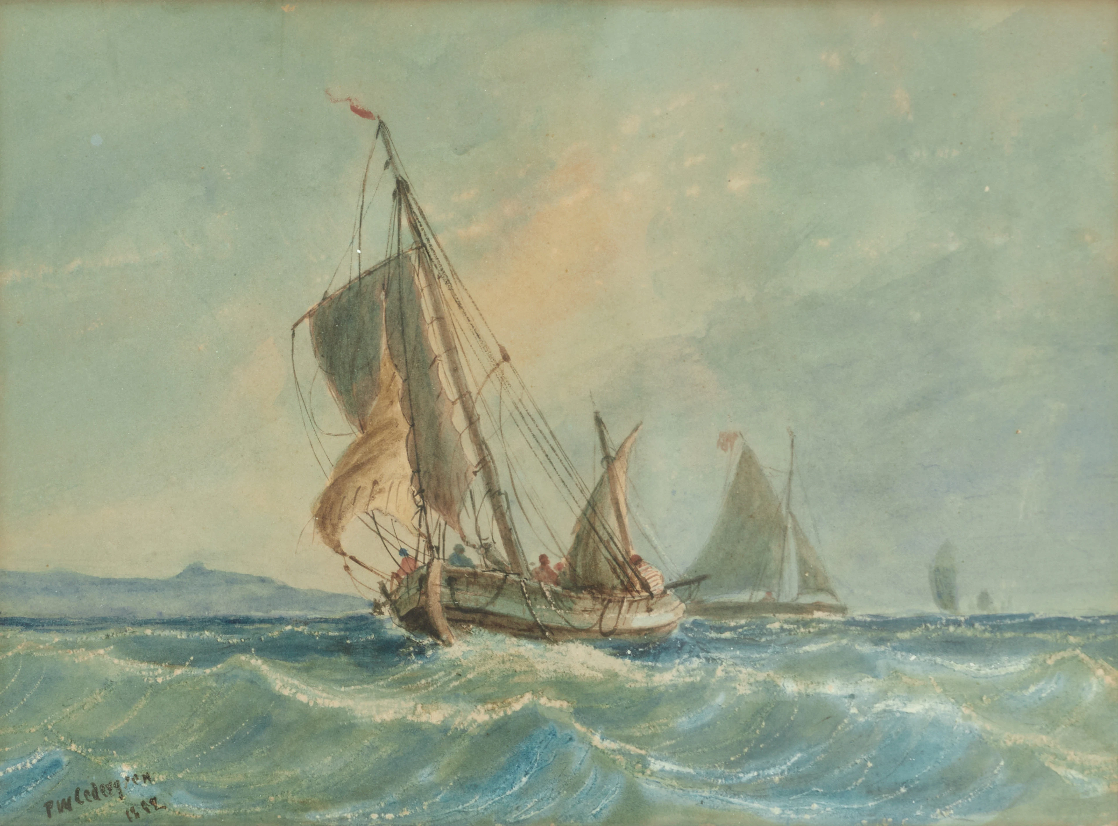 PER WILHELM CEDERGREN (Sverige, 1820-1896): Segelskutor på stormigt