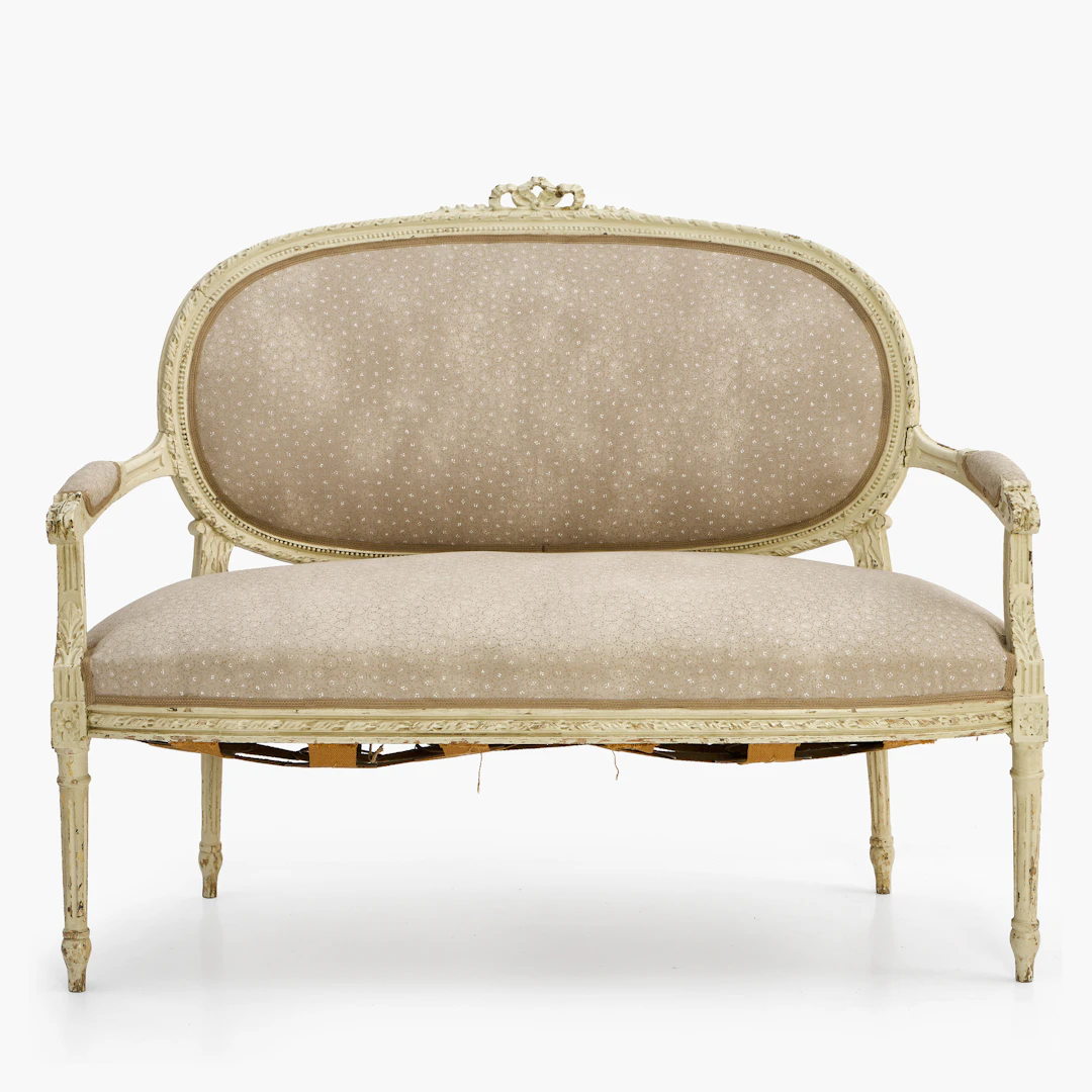 SOFFA, Louis XVI-stil, 1800-tal, skuren dekor, bemålad.