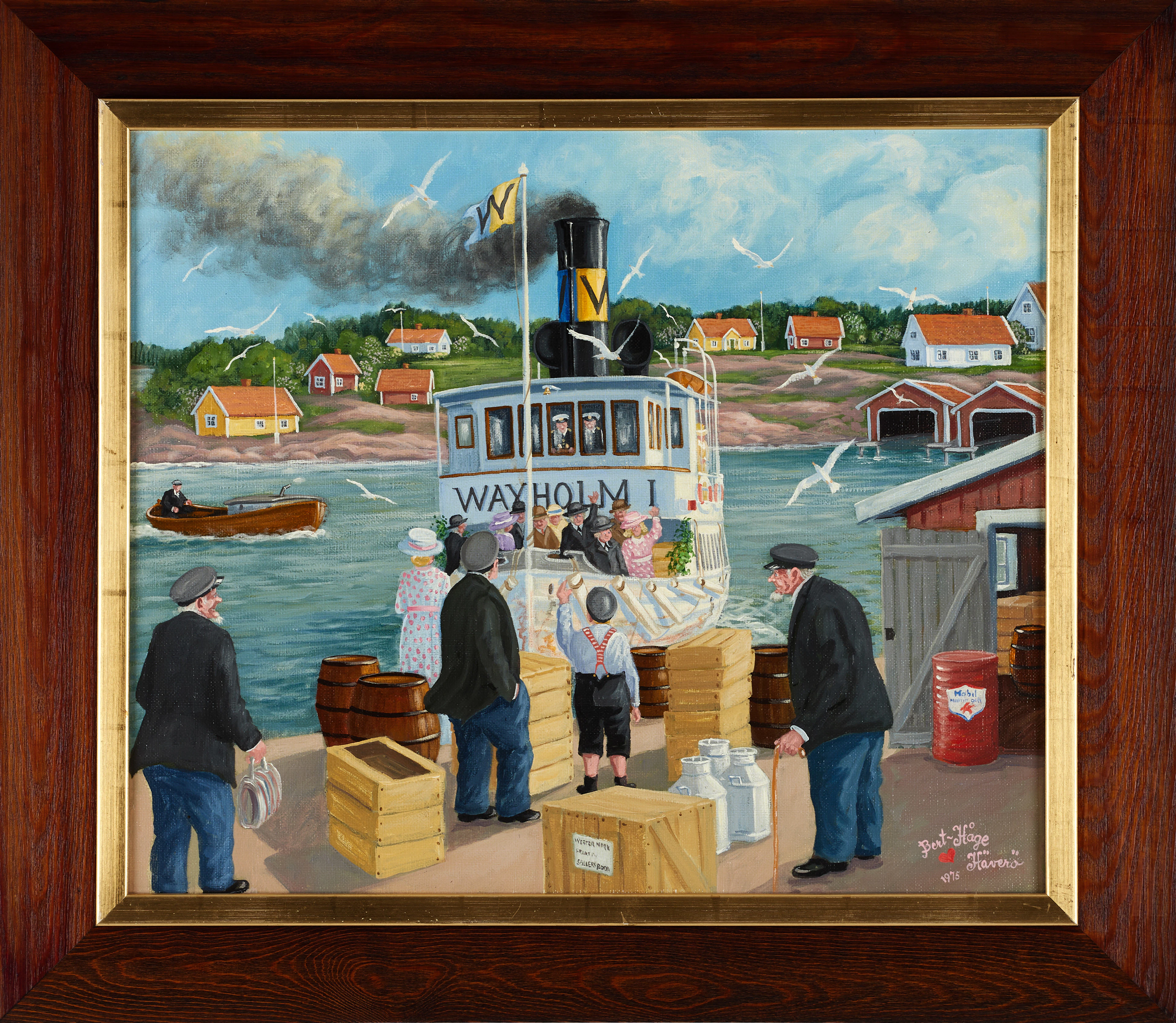 BERT HÅGE HÄVERÖ (SVERIGE, 1932-2014). "Waxholm I anländer med sommargäster"