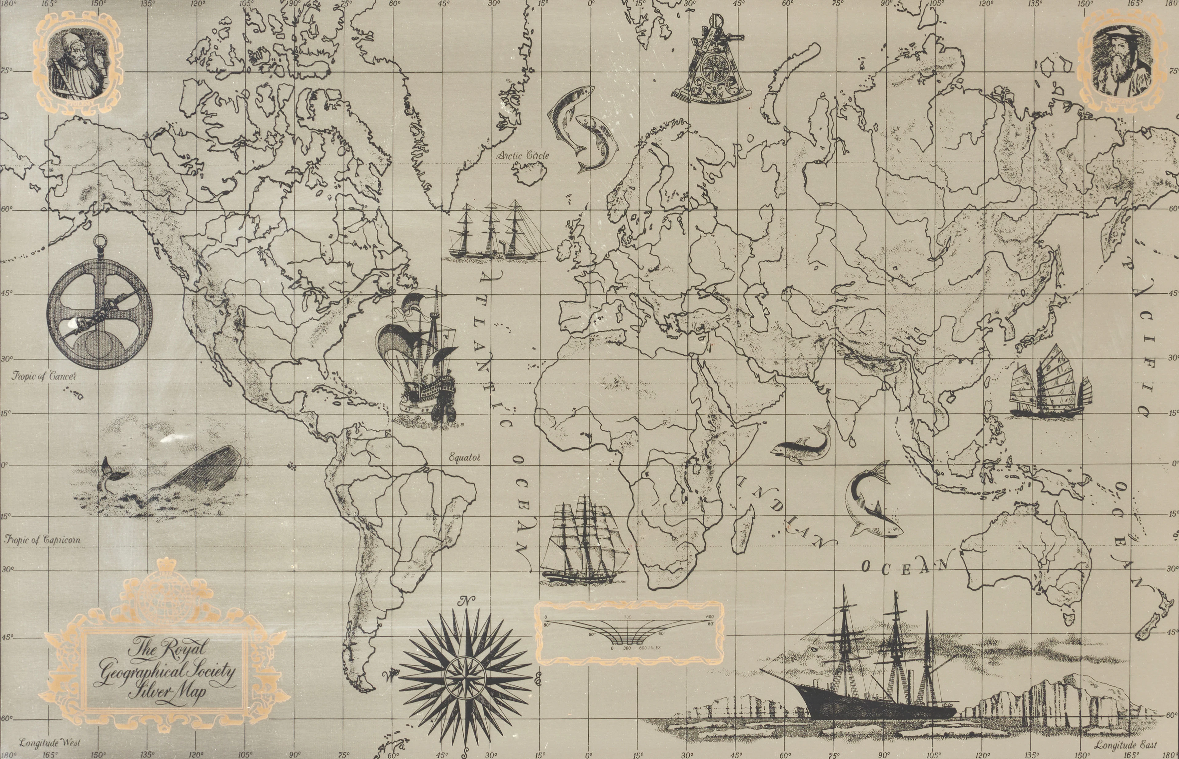 VÄRLDSKARTA, sterlingsilver, "The Royal Geographical Society Silver