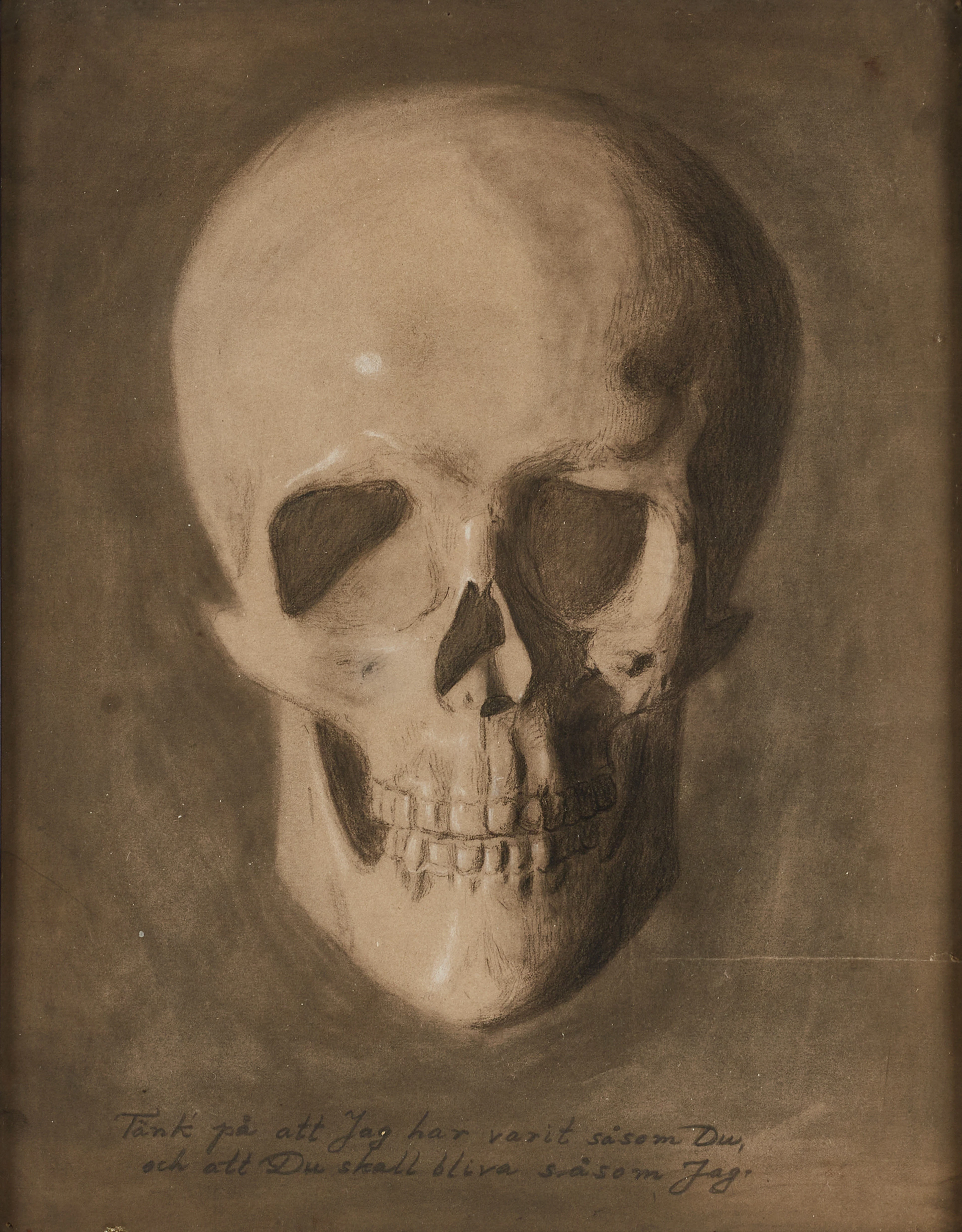 OKÄND KONSTNÄR, 1900-tal, Stilleben -dödskalle, med påskrift "Tänk