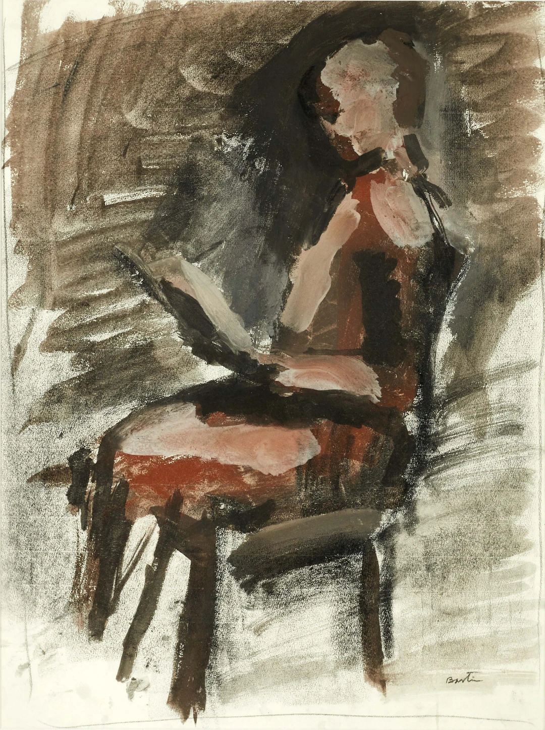 LOUIS BASTIN (Sverige, 1912–1979), Läsande kvinna, signerad Bastin