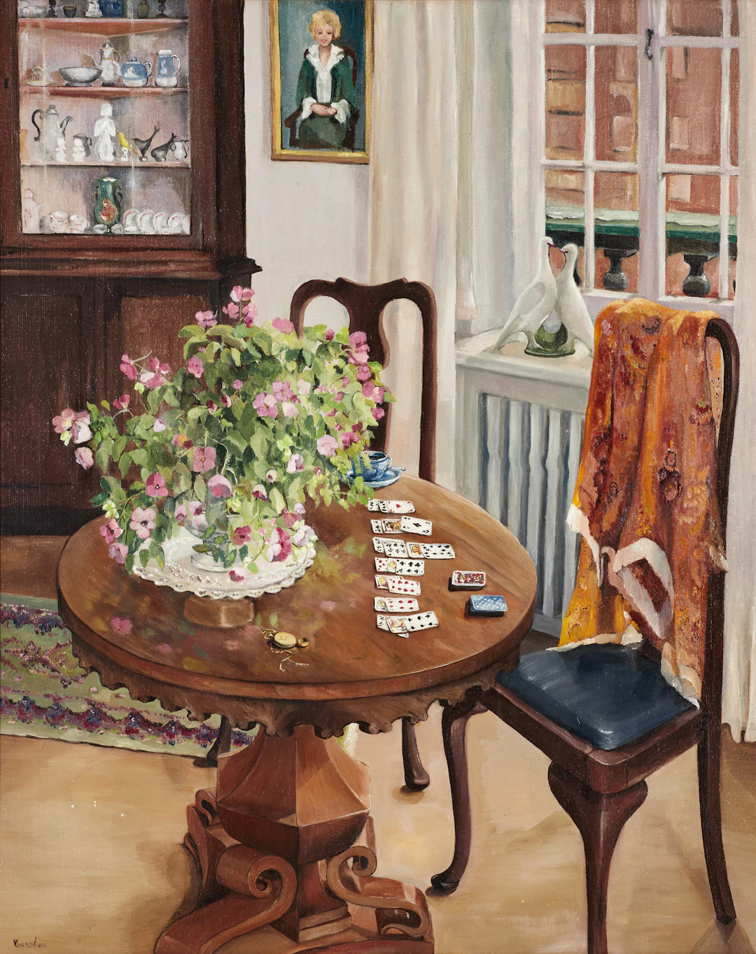 CAROLINE GRINDA CHRISTENSEN (1925-2014): Interiör, signerad Caroline