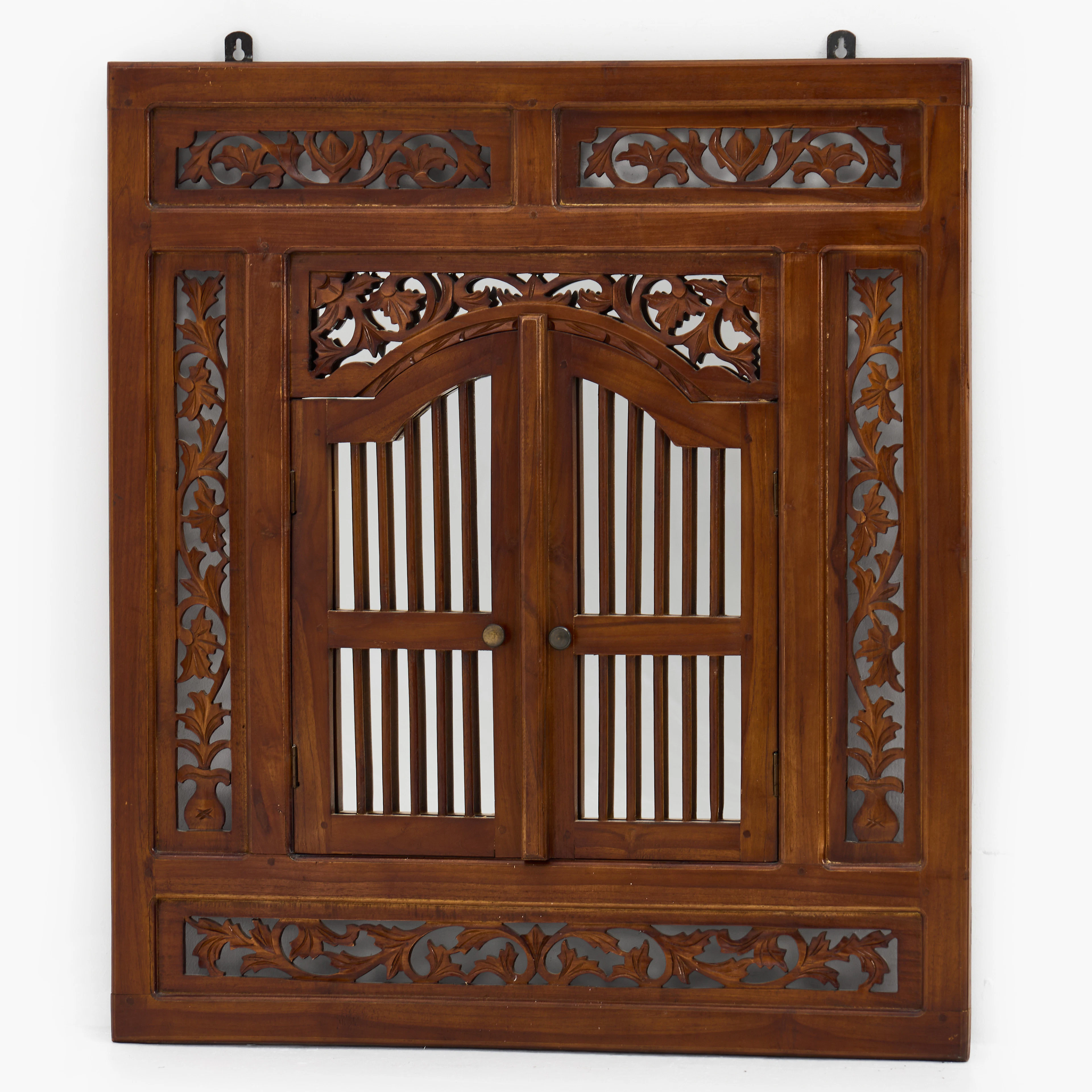 Spegel, teak, orientalisk, träskuren dekor, 1900/2000-tal.