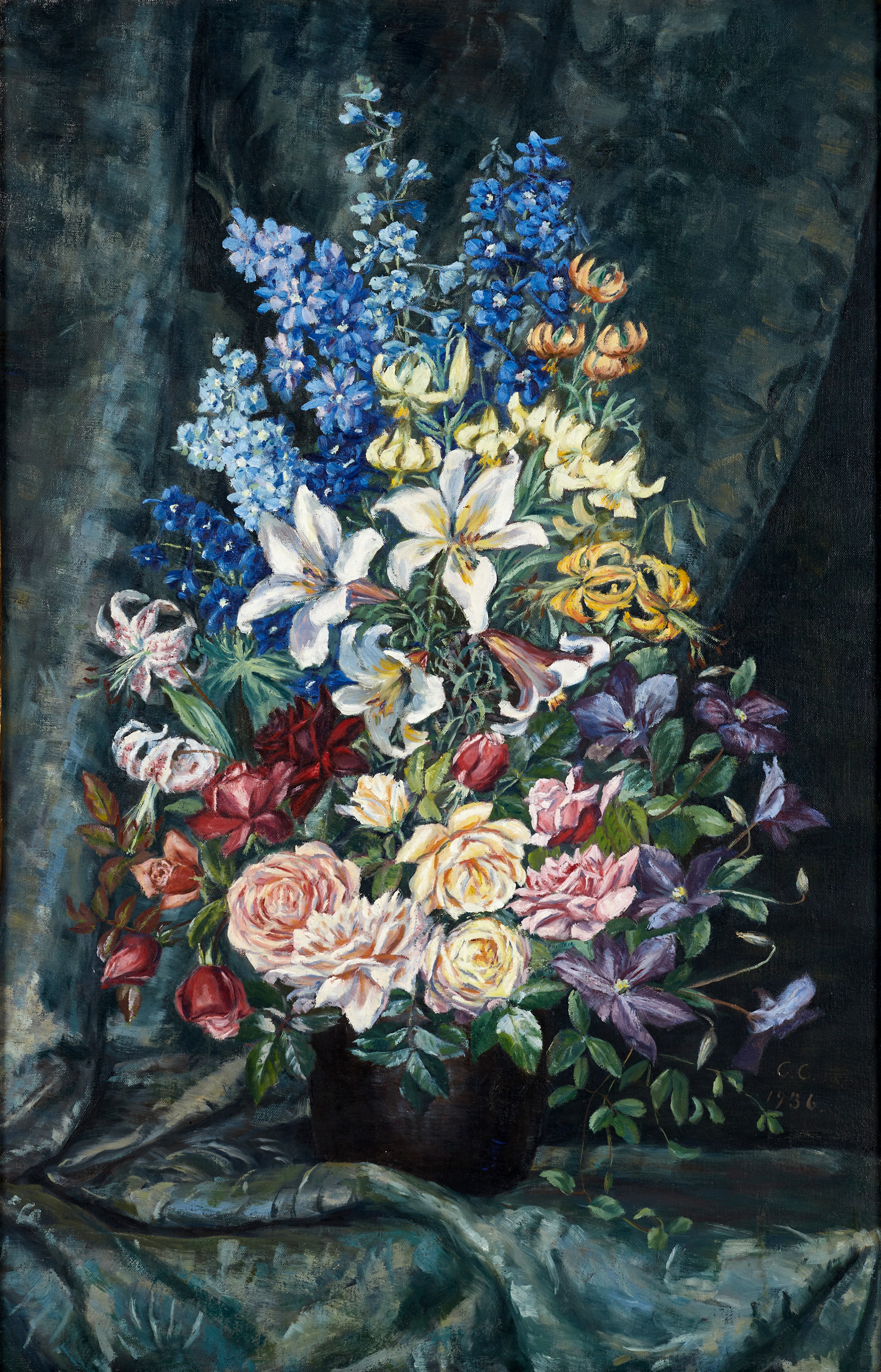 CHARLOTTE CRONEBORG. Tillskriven. Blomsterstilleben, monogramsignerad