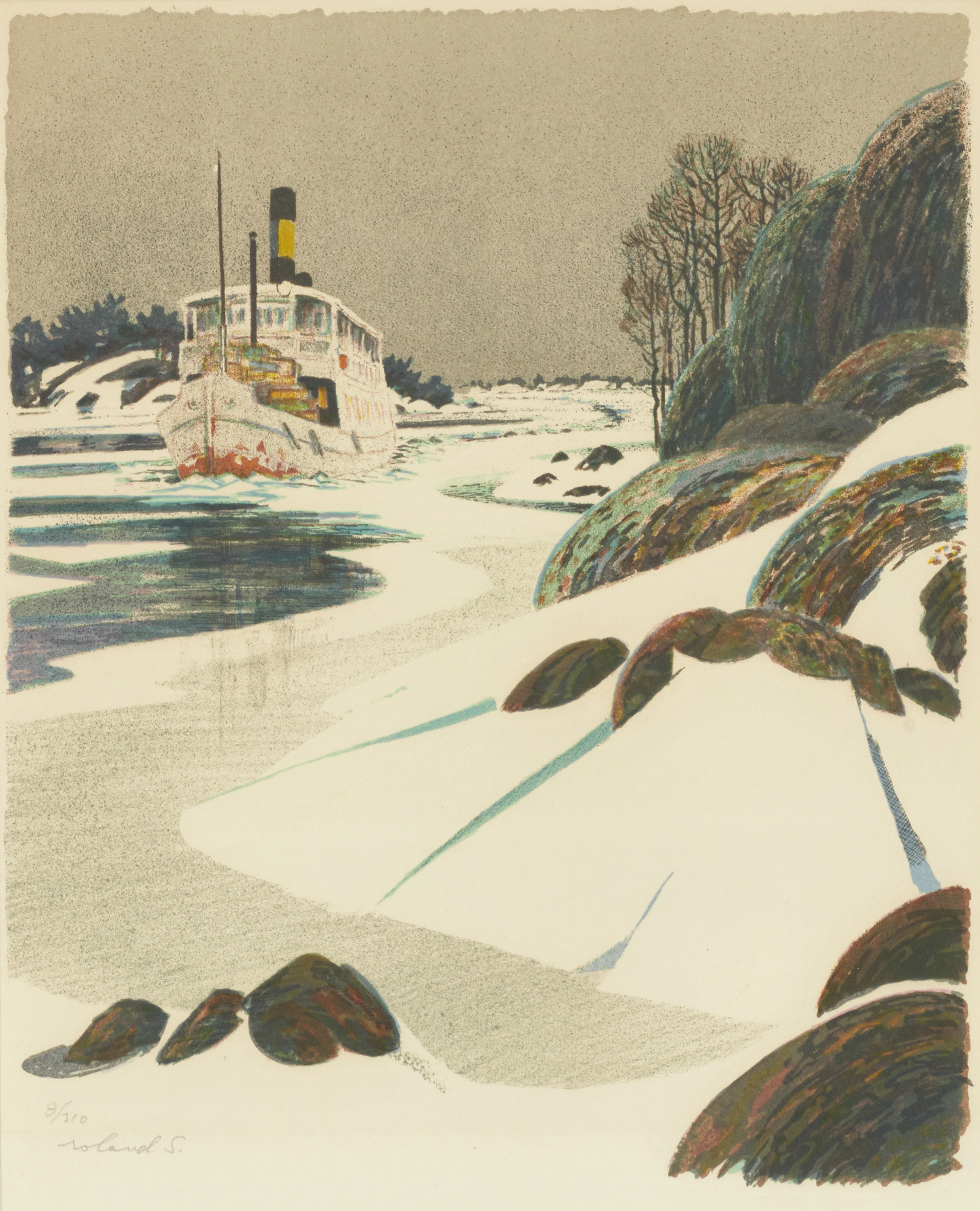 ROLAND SVENSSON (1910-2003). "Menföresbåten", signerad och numrerad