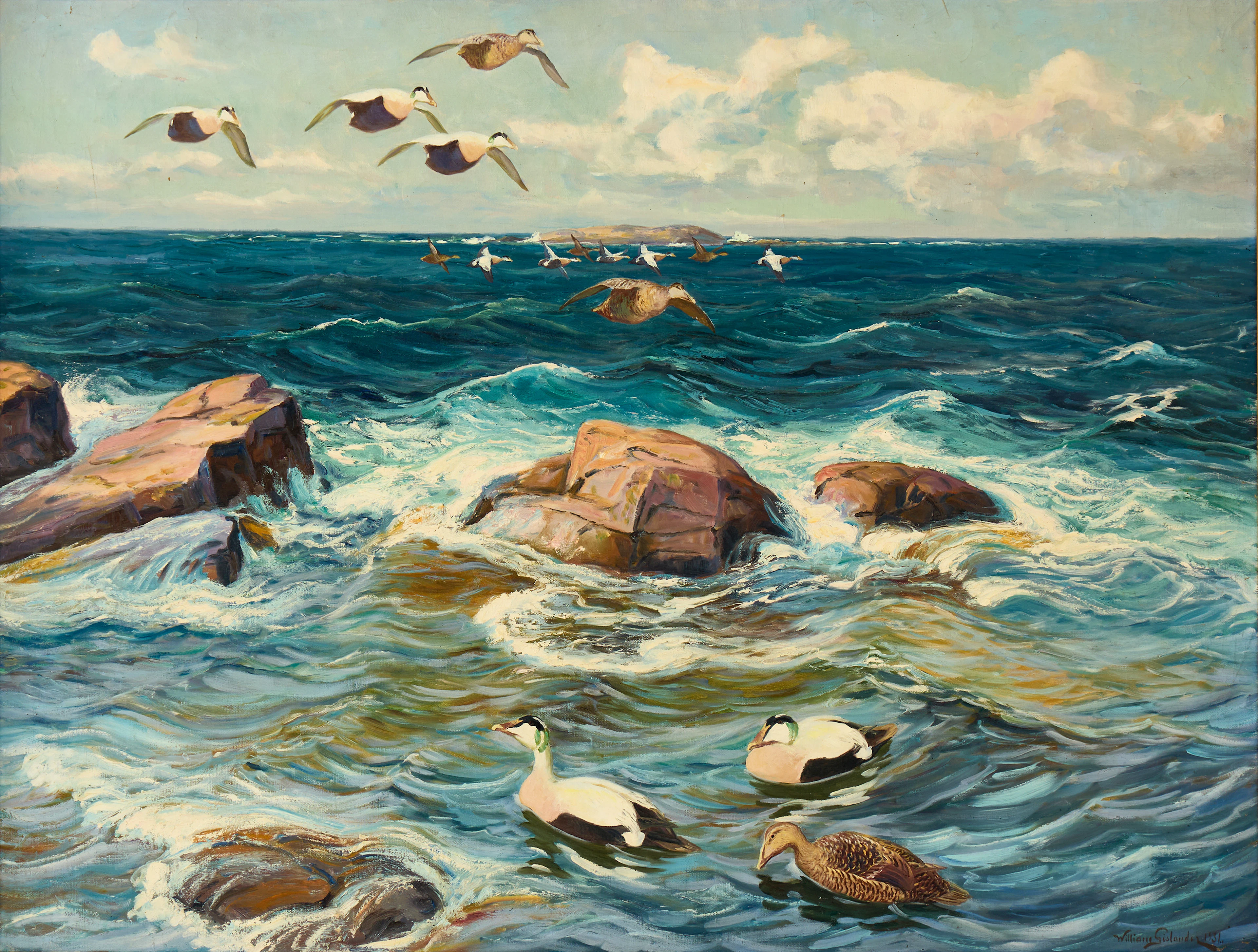 WILLIAM GISLANDER (Fleninge, 1890-1937, Vetlanda). Kustlandskap med