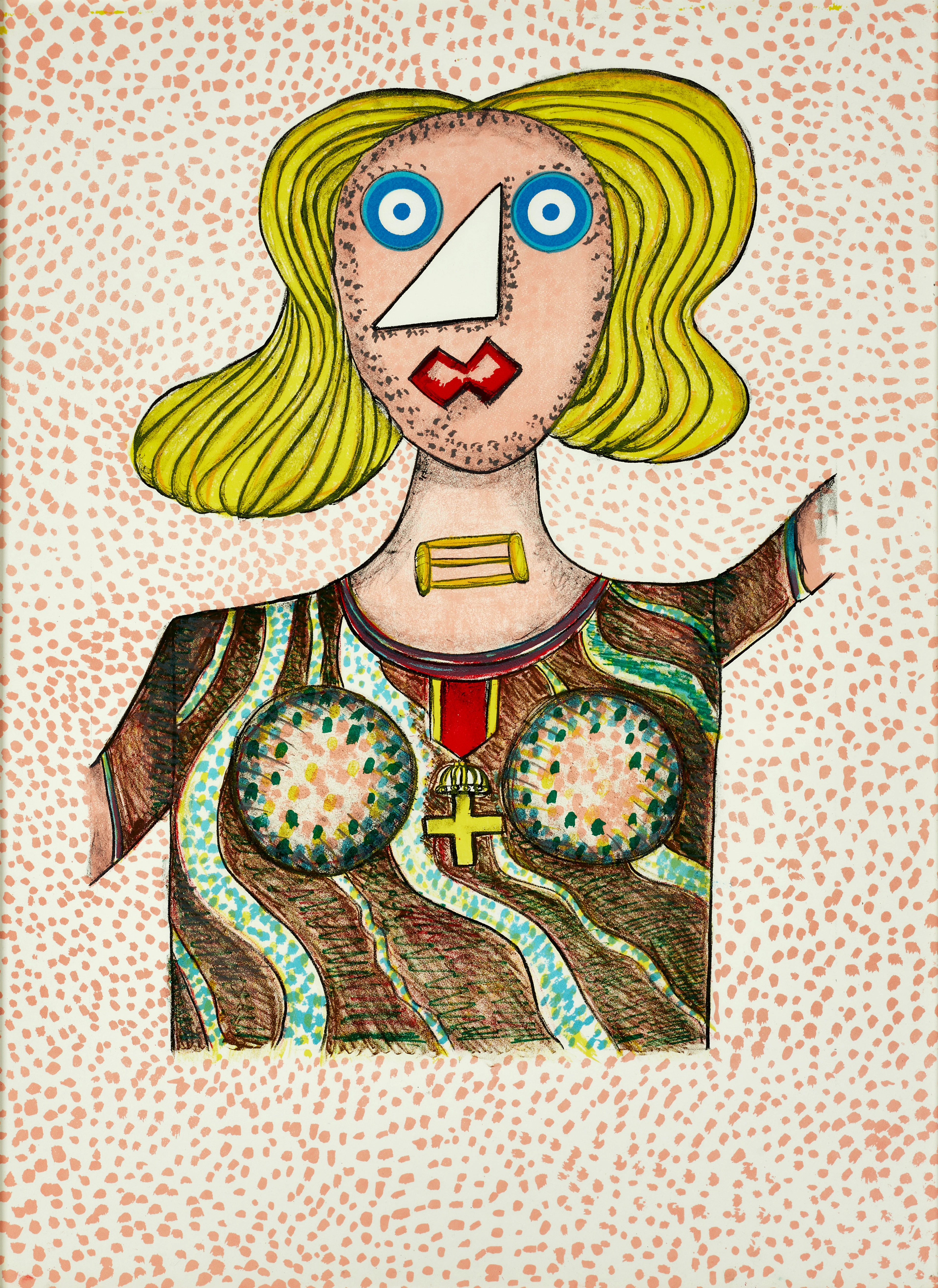 ENRICO BAJ (ITALIEN, 1924-2003). Swedish Lady, provtryck, färglitografi.