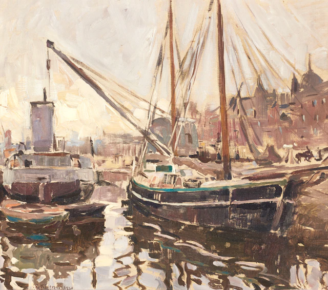 ESTHER KJERNER (1873-1952). Skutor vid Strandvägen, Stockholm, signerad