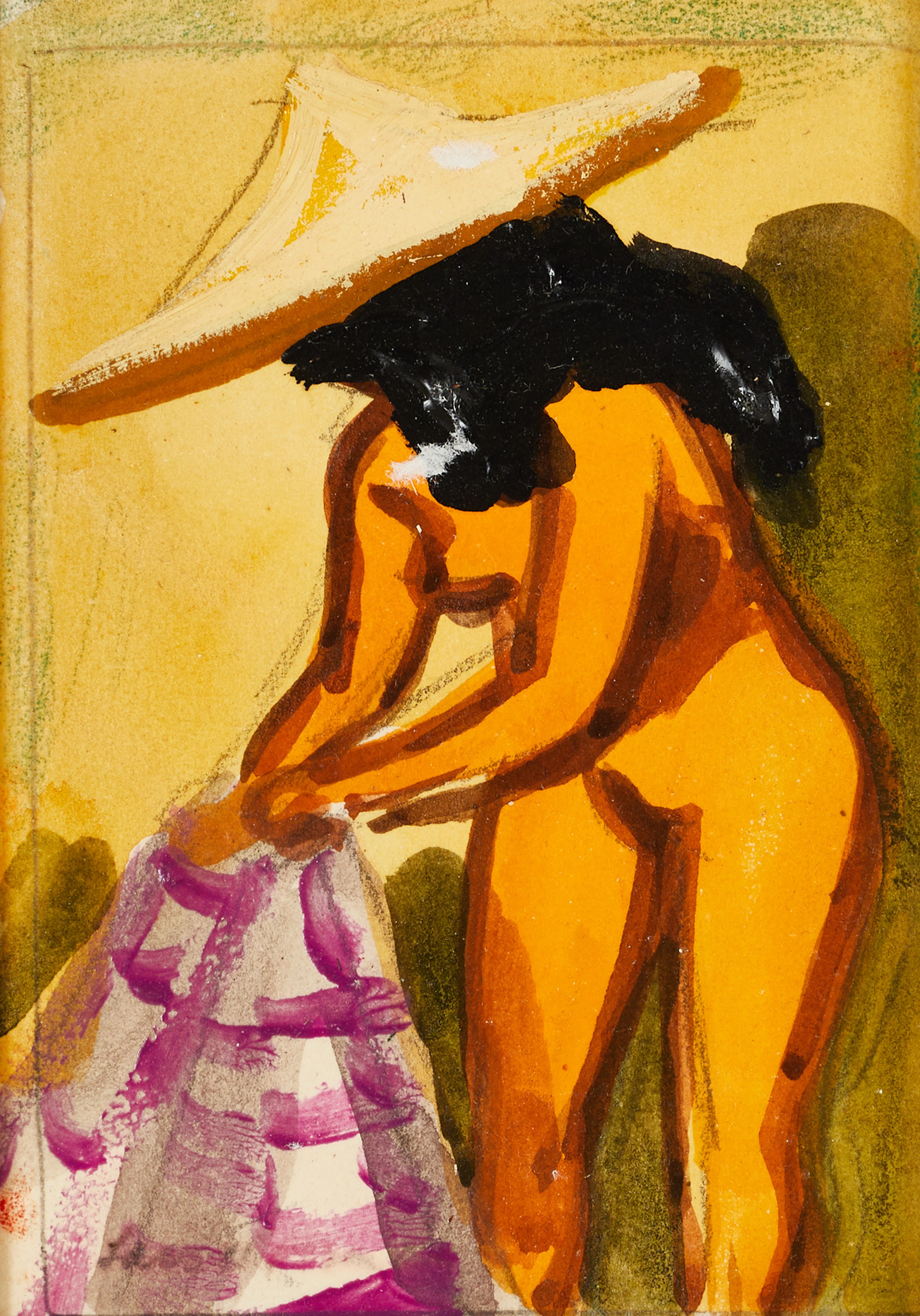 LARS NORRMAN (1915–1979). Naken kvinna med hatt, signerad, blandteknik