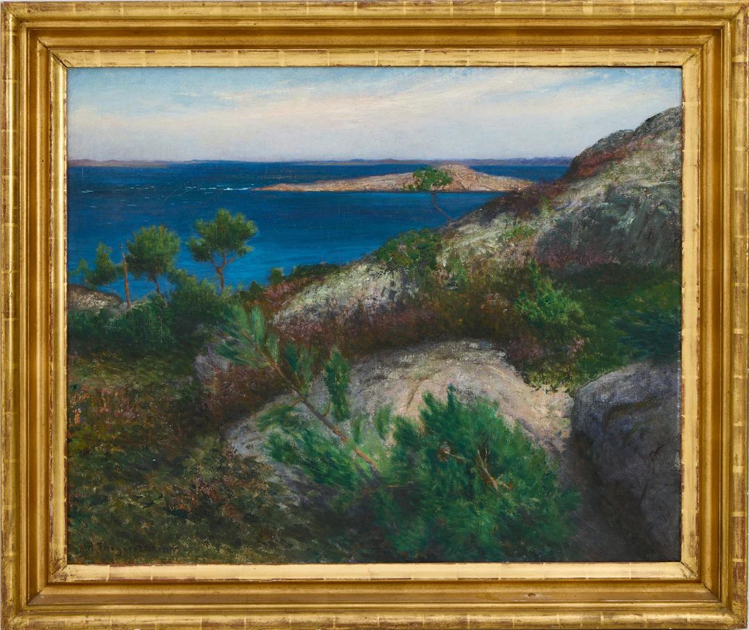 ROBERT THEGERSTRÖM (1857-1919). Sommar i skärgården, signerad, olja på duk.
