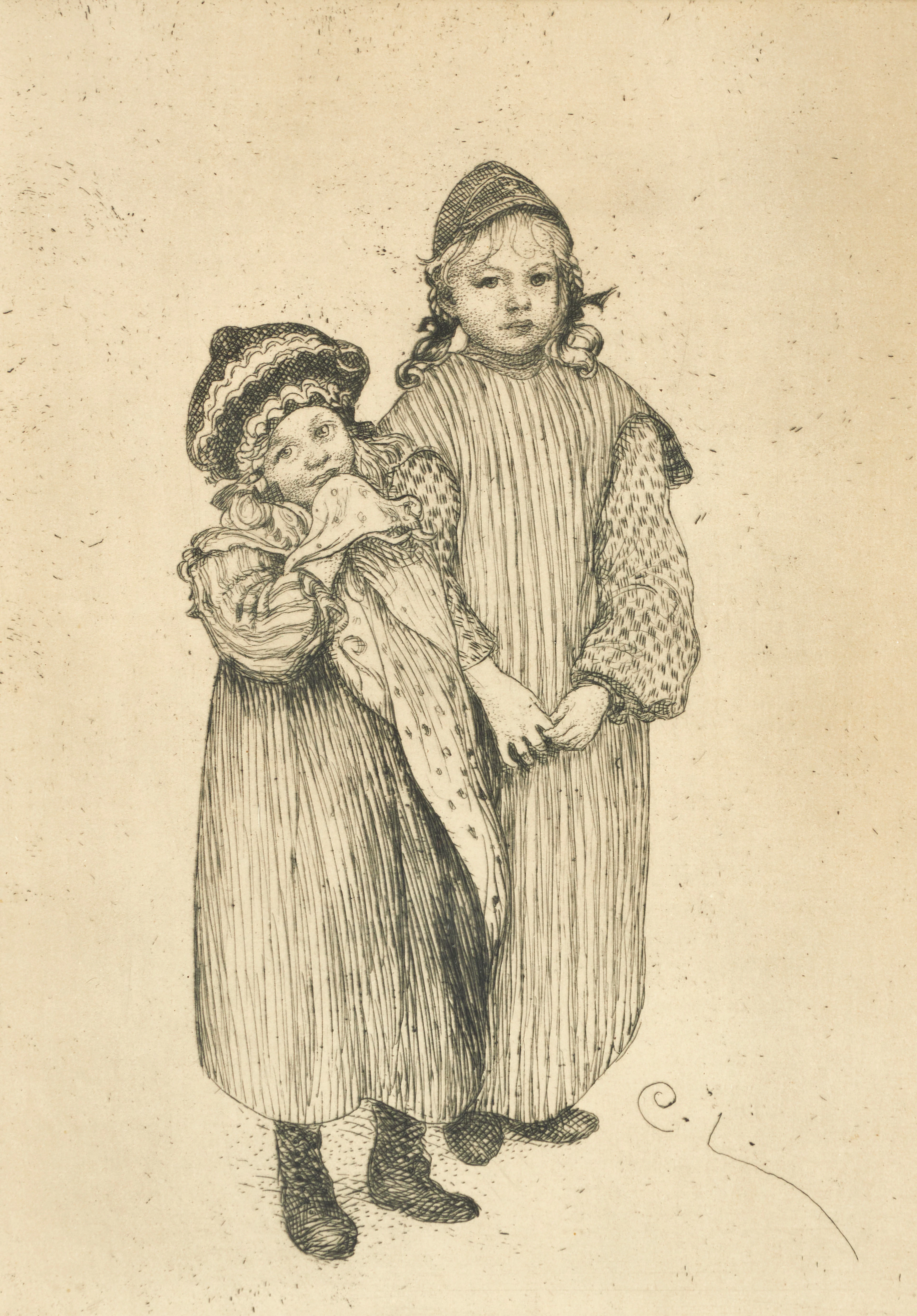 CARL LARSSON (SVERIGE, 1853–1919). "Snickare Hellbergs ungar", etsning