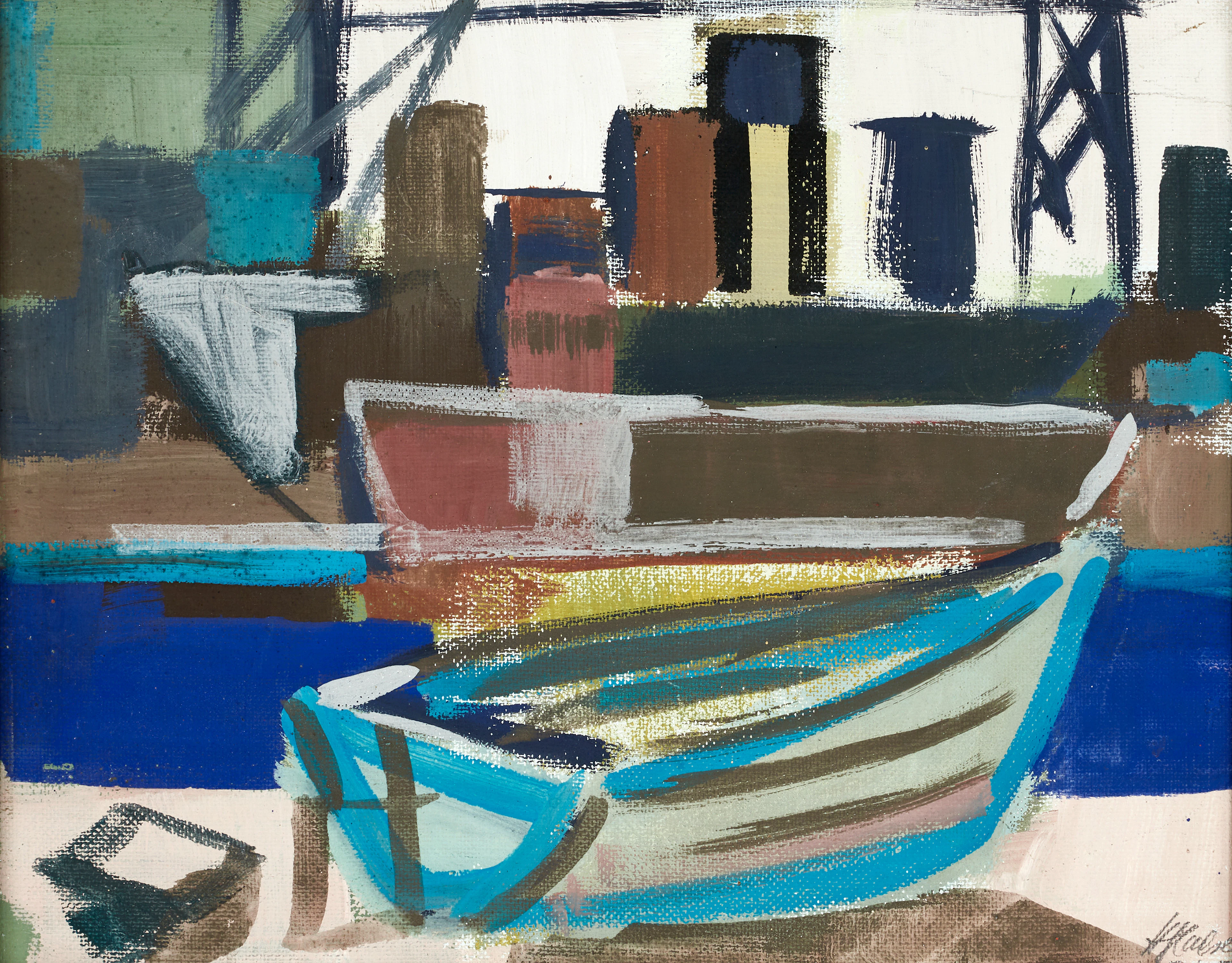HANNES GLAESER (1915-2005): Hamnmotiv, signerad, olja på pannå.