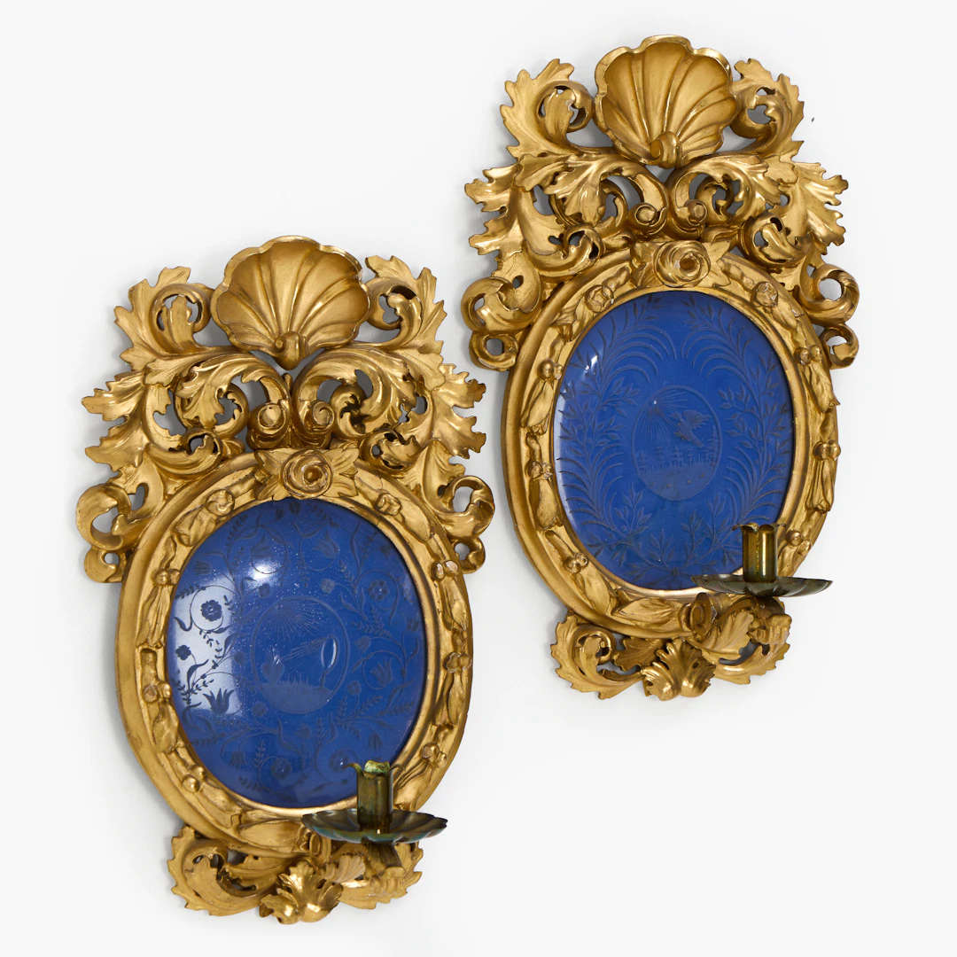 LAMPETTER, ett par, barockstil, Italien, 1800-tal, ram med skuren