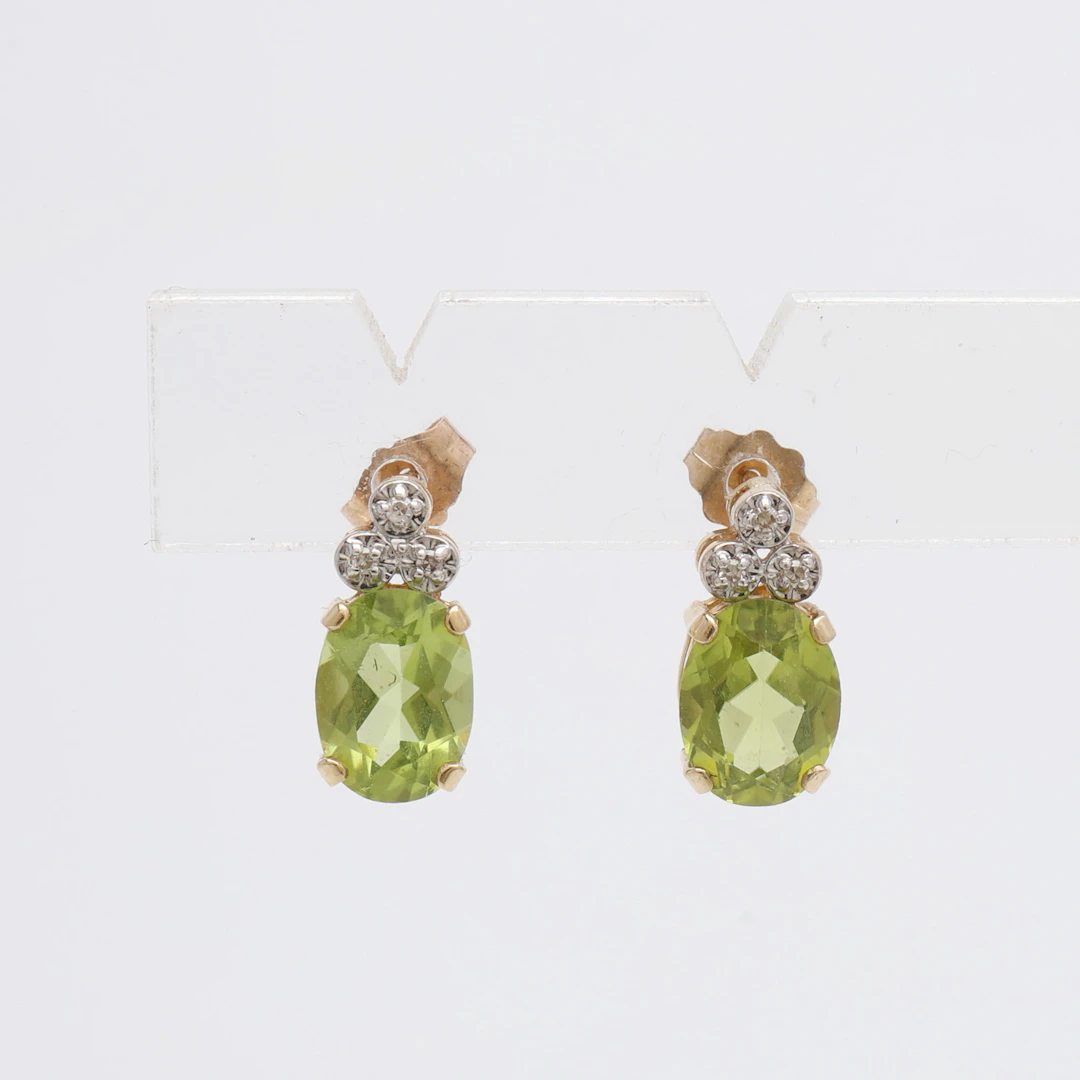 ÖRHÄNGEN, ETT PAR, 14K GULD, PERIDOTER & SMÅ DIAMANTER, MEXIKO, TOTALT