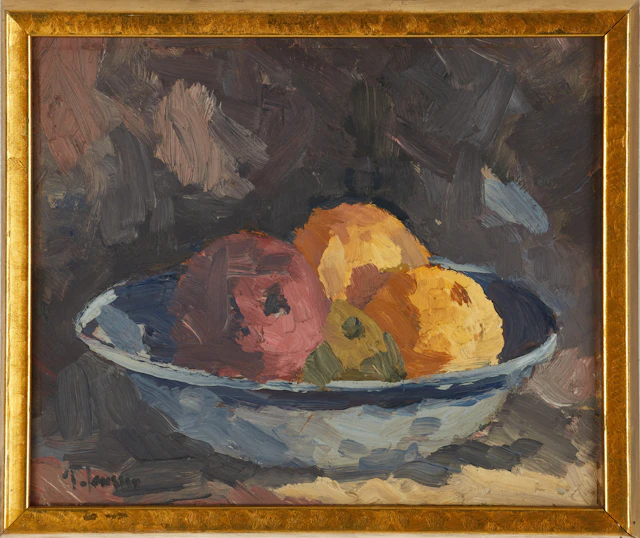 TOMMY JANSSON (Född 1948). Frukter i skål, signerad, olja på pannå.