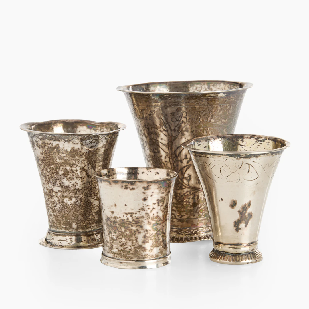 BÄGARE, 4 st, silver, olika svenska mästare från 1700-talets första