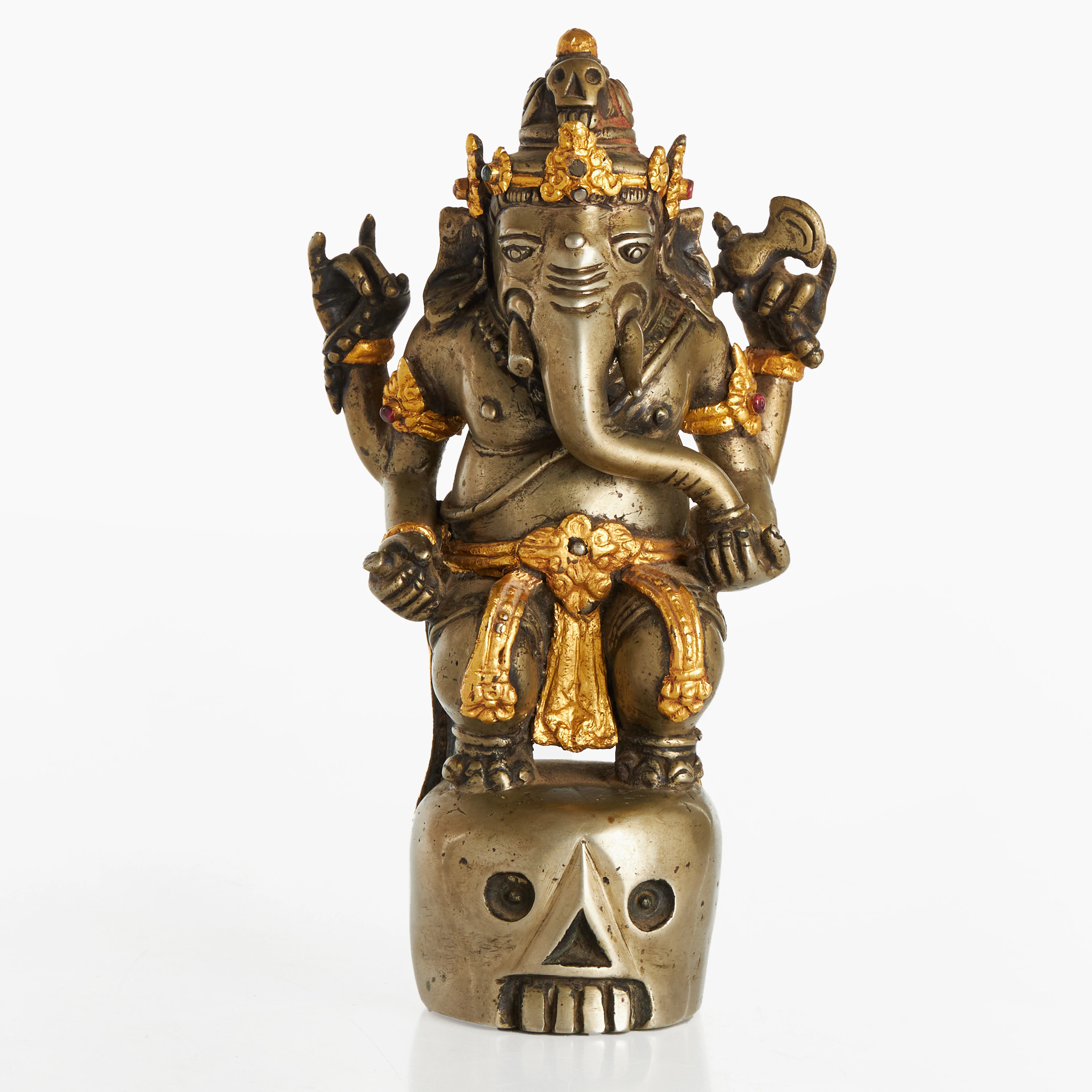 STATYETT, Ganesha, metall, 1900-tal, ställvis förgylld samt dekorerad