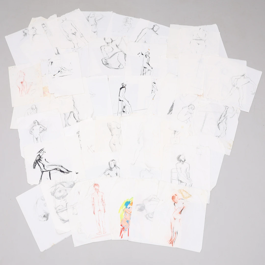 STINA EBERS 1962-2025. GRAFIT, TUSCH, KRITA PÅ PAPPER, 50 KROKIER