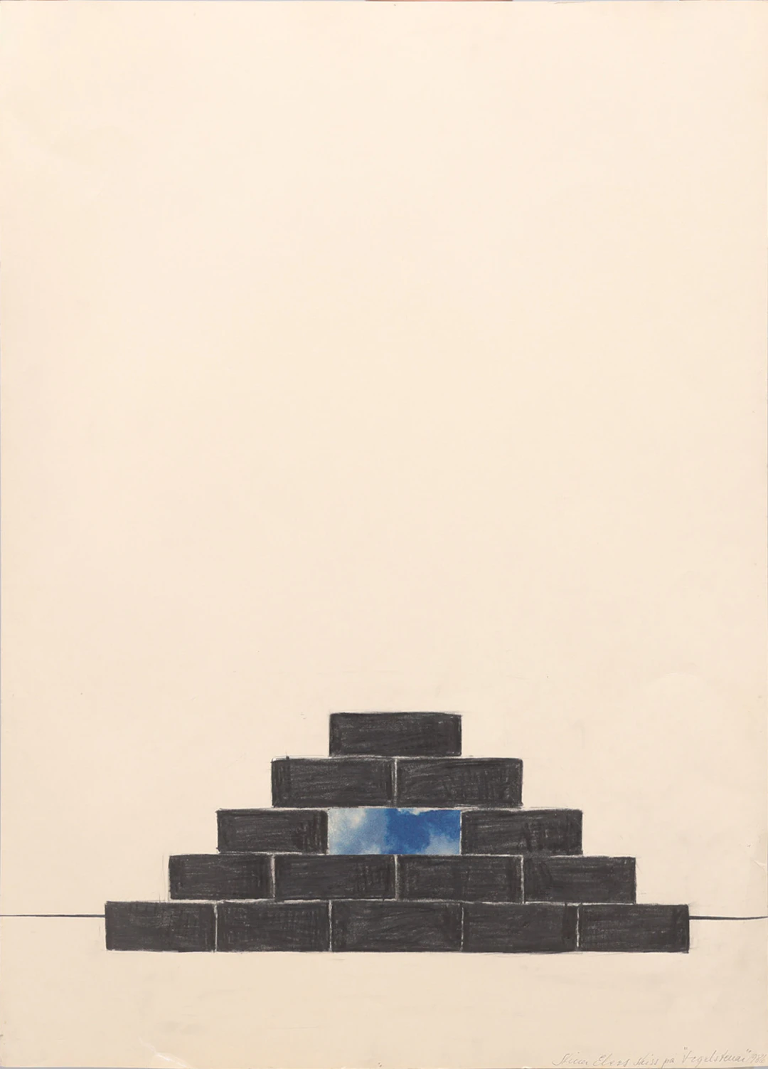 STINA EBERS 1962-2025. GRAFIT OCH COLLAGE PÅ PAPPER, "SKISS PÅ "TEGELSTENAR""