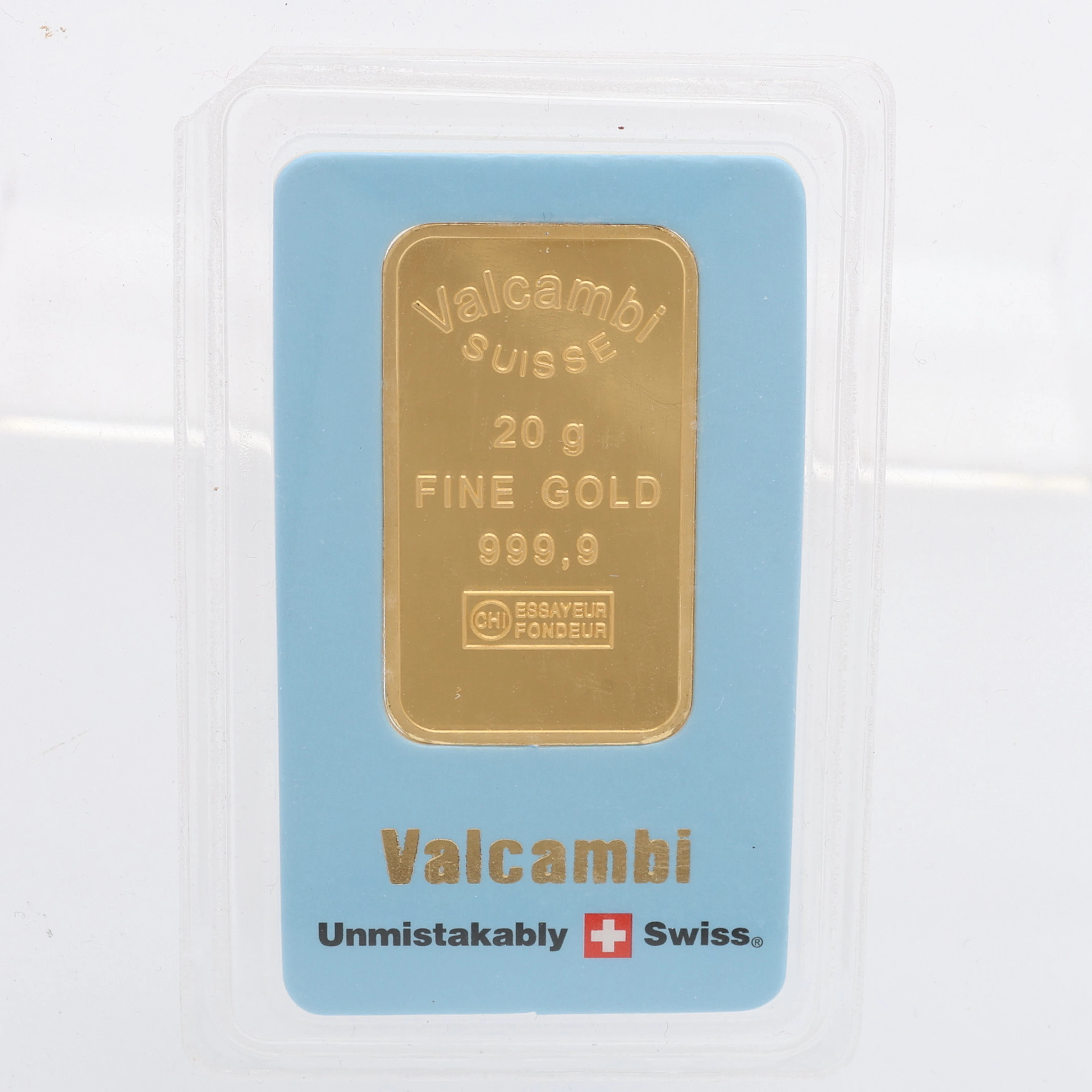 GULDTACKA, 24K GULD, VALCAMBI SUISSE, 20 GRAM.