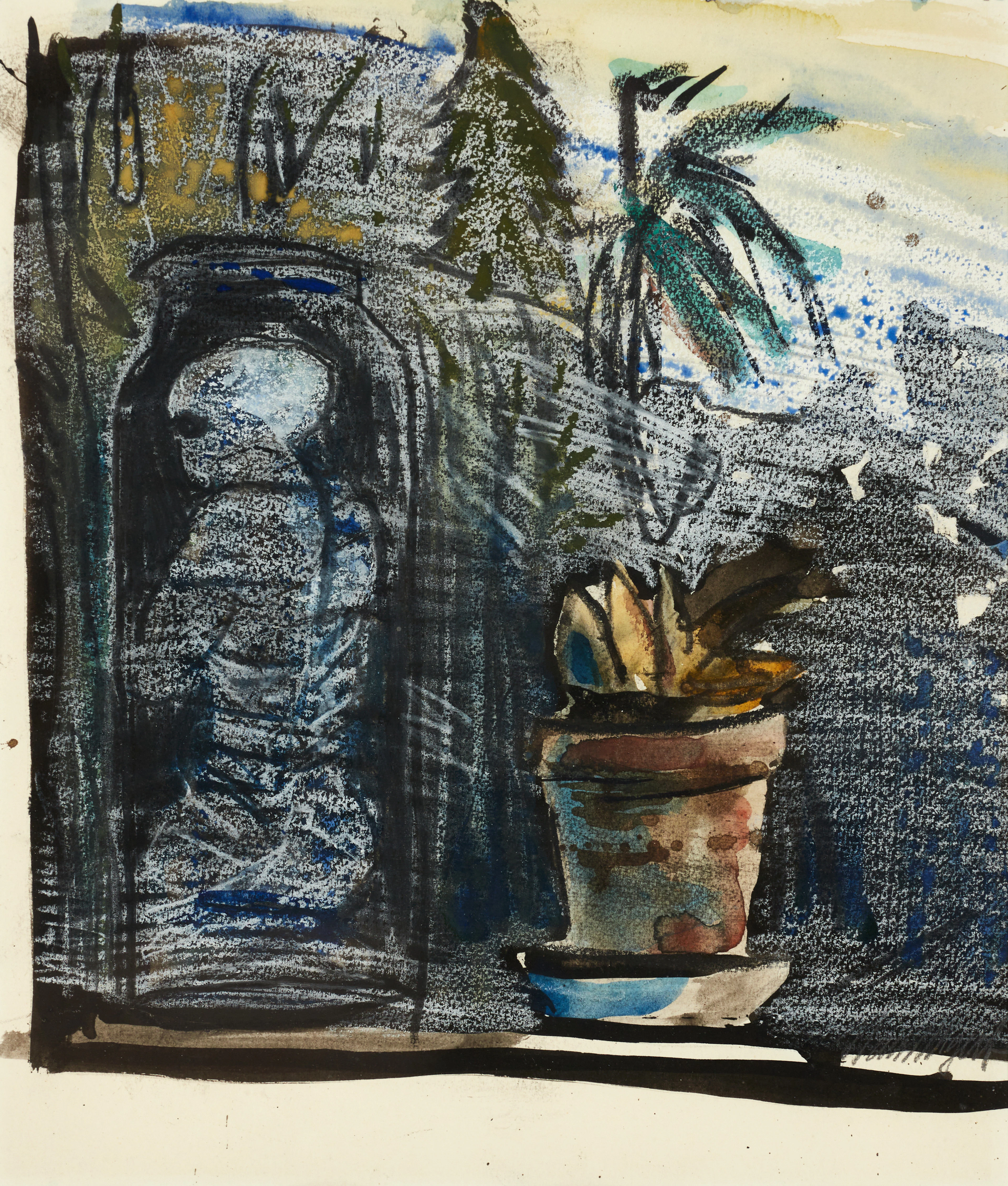 HANS WIGERT (1932-2015). "I fönstret" (1984), signerad, akvarell och