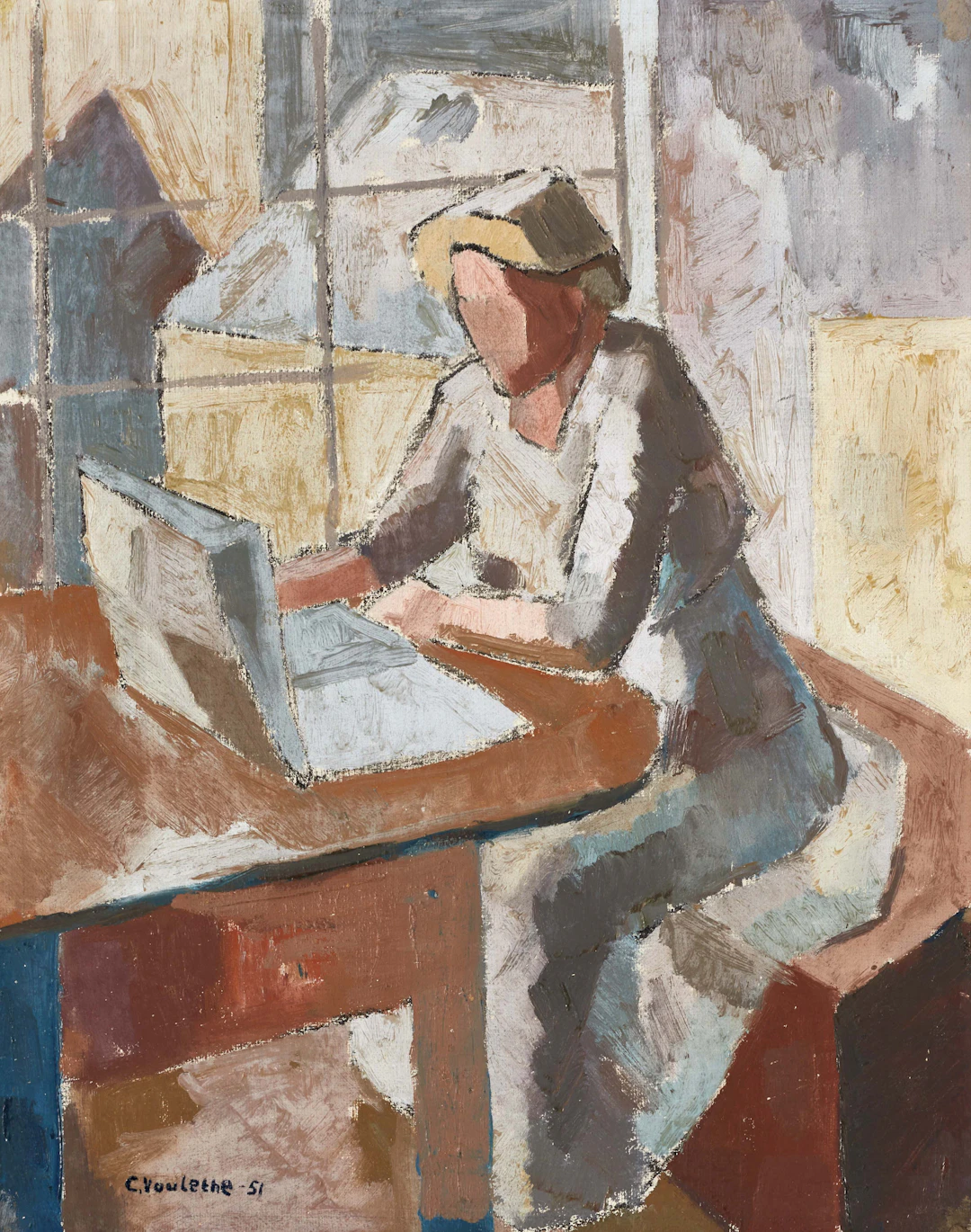 CHRISTIAN VOULETHE (SVERIGE, 1922–1989). Läsande kvinna, signerad