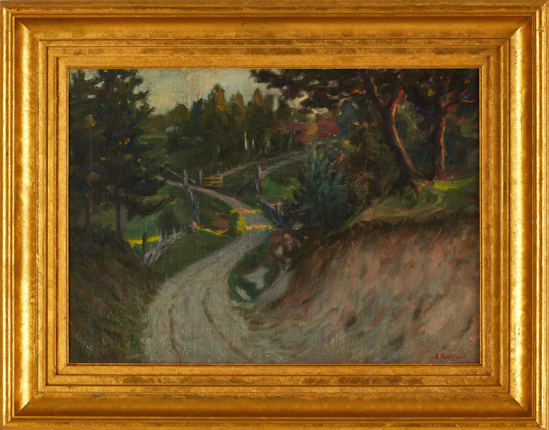 ENOCH RINGNÉR (1870-1967). Vinglande väg i sommarlandskap, "Vinäs"