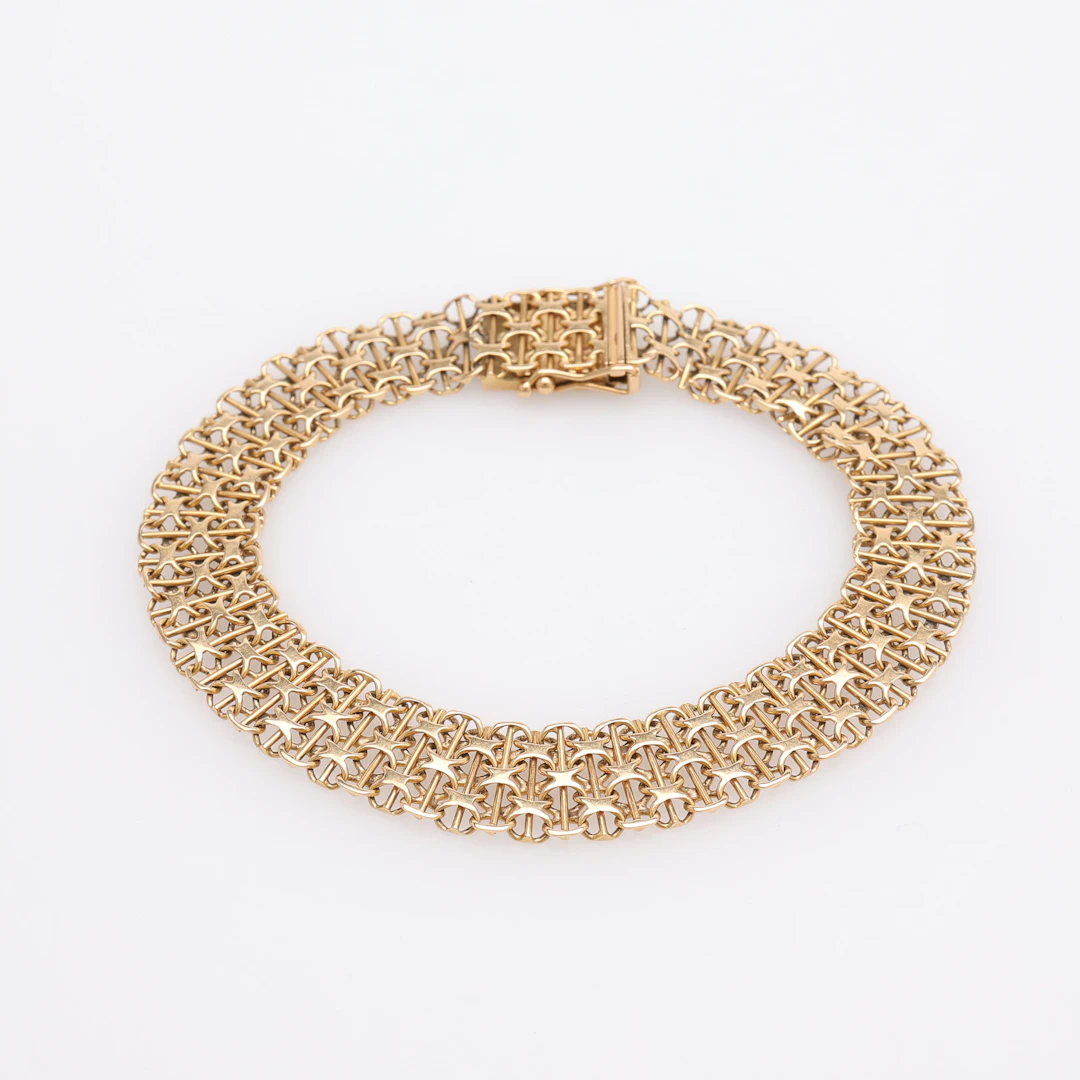 ARMBAND, 18K GULD, DUBBEL X-LÄNK MED STAV, VIKT 15,3 GRAM.