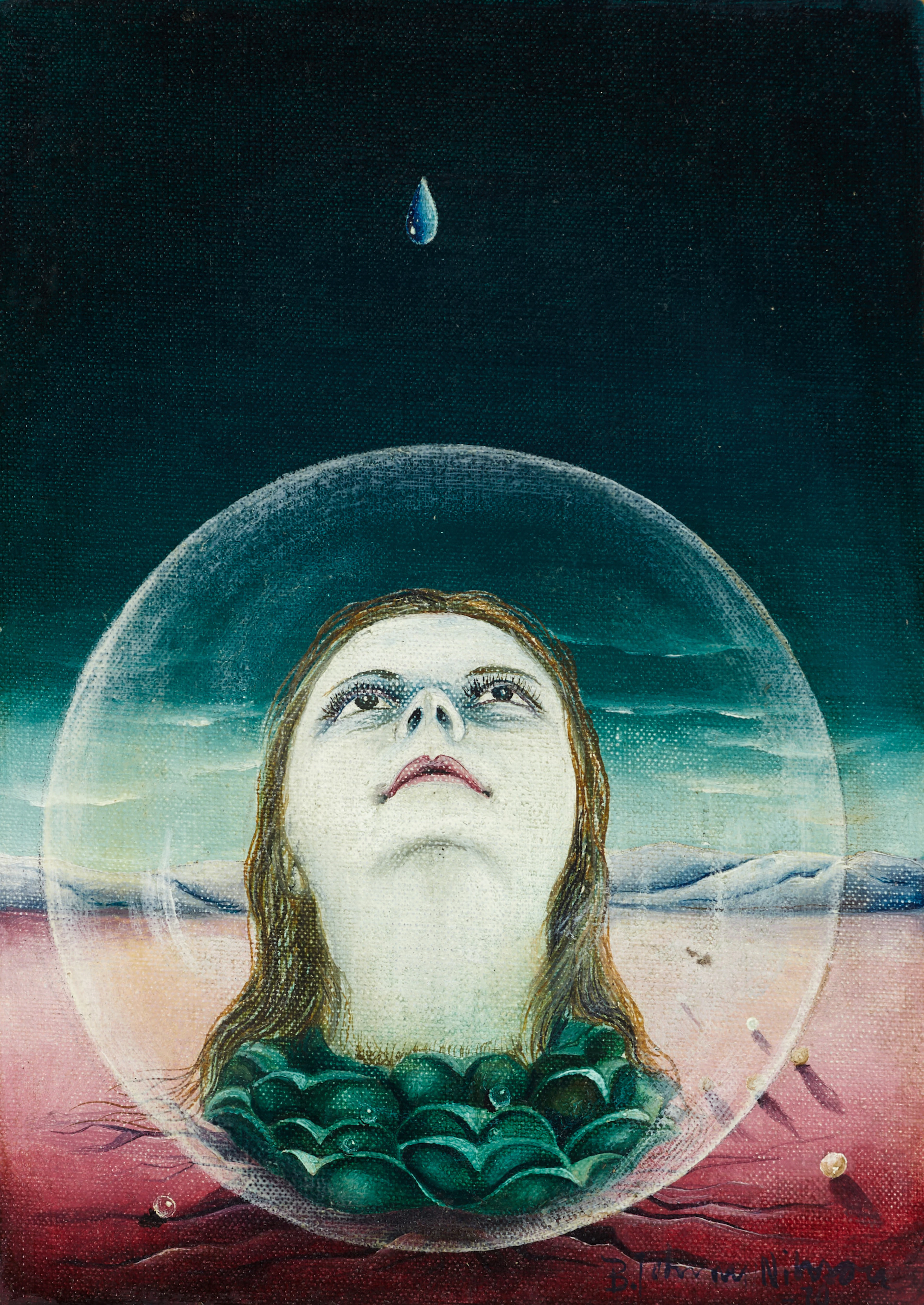 BERT-JOHNNY NILSSON (1934–2004). Surrealistisk komposition med kvinnohuvud