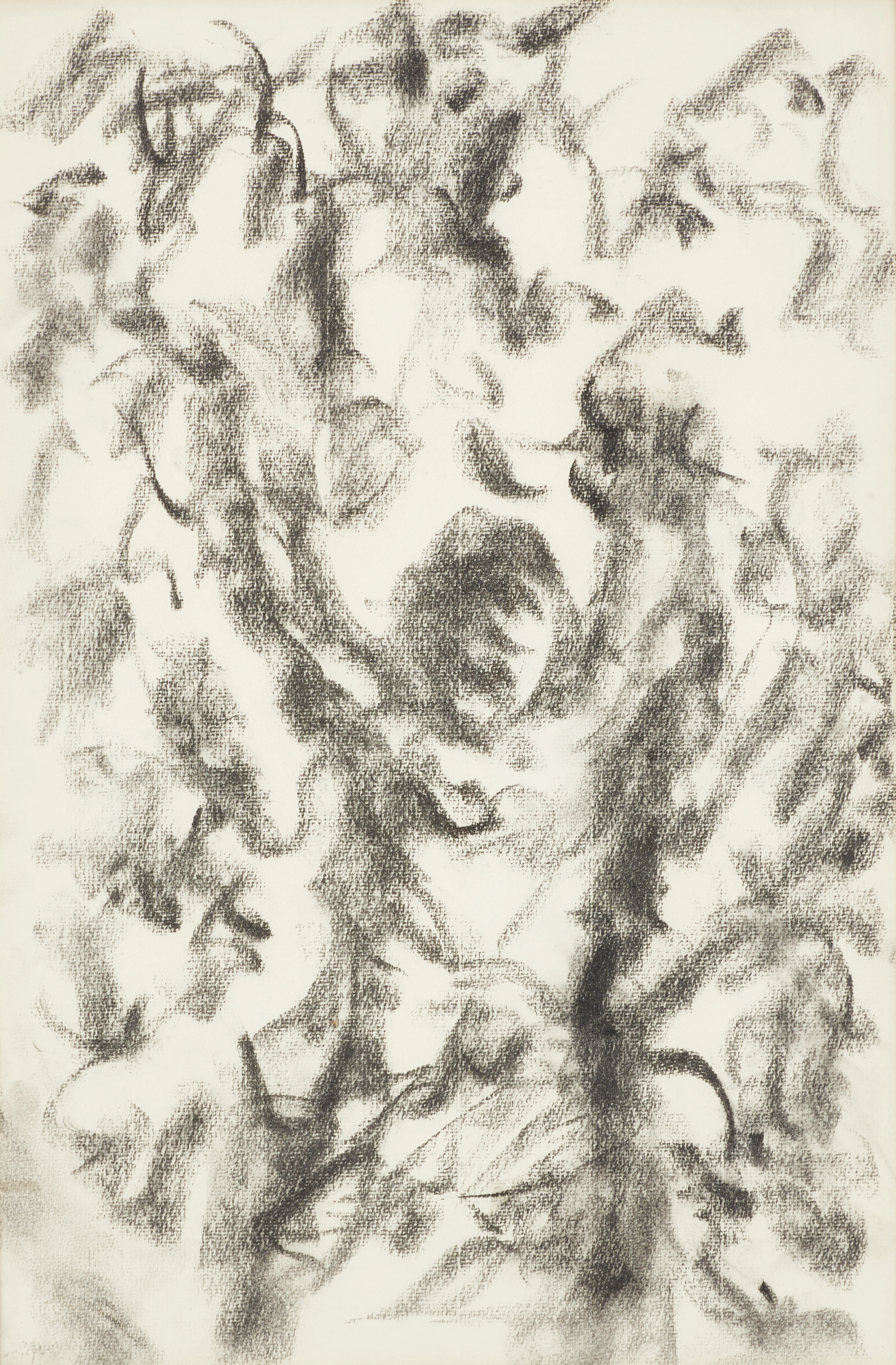 EVERT LUNDQUIST (1904-1994): Komposition med figur, kolkrita, signerad