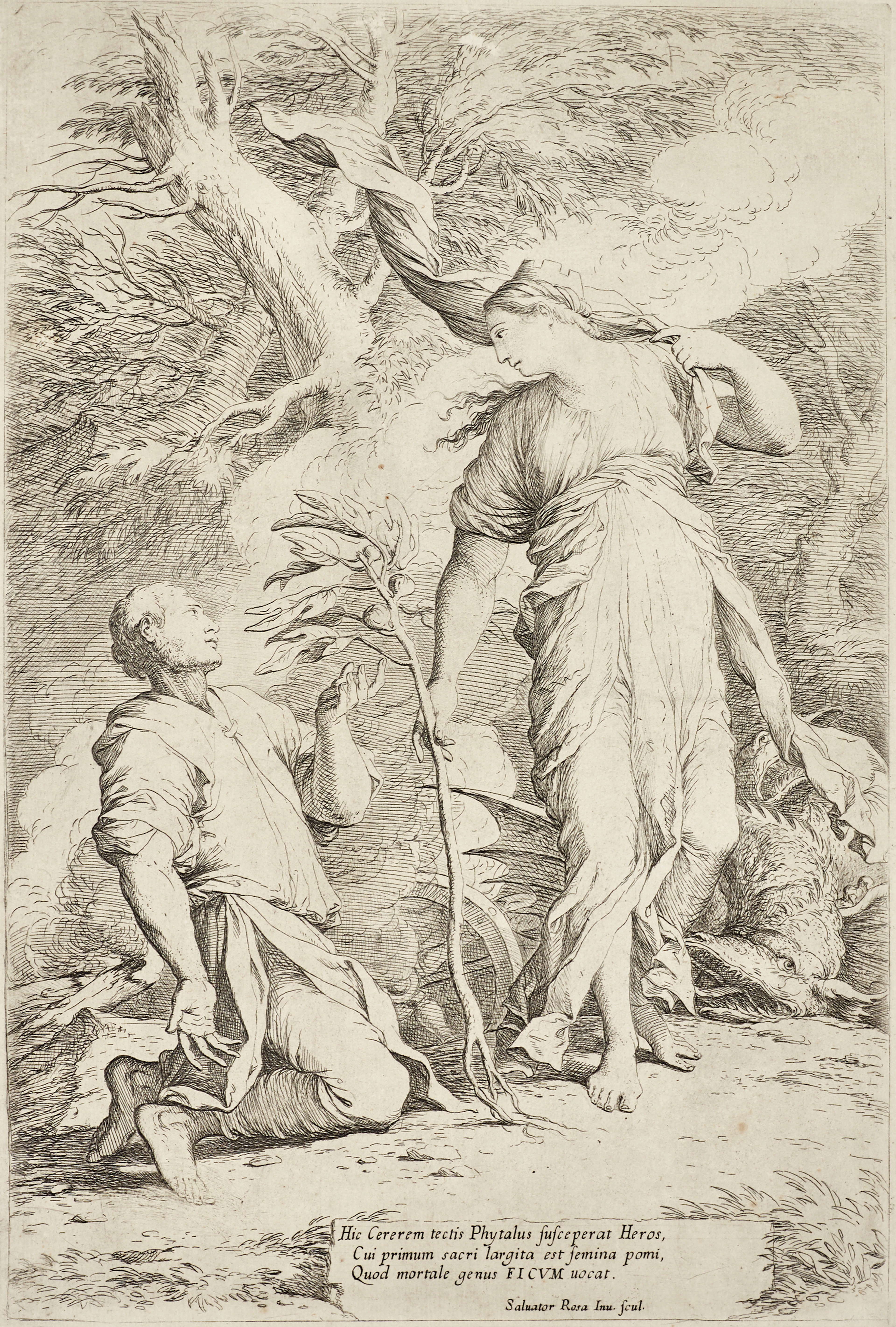 SALVATOR ROSA (1615-1673), "Diogenes Casting away his Bowl", etsning