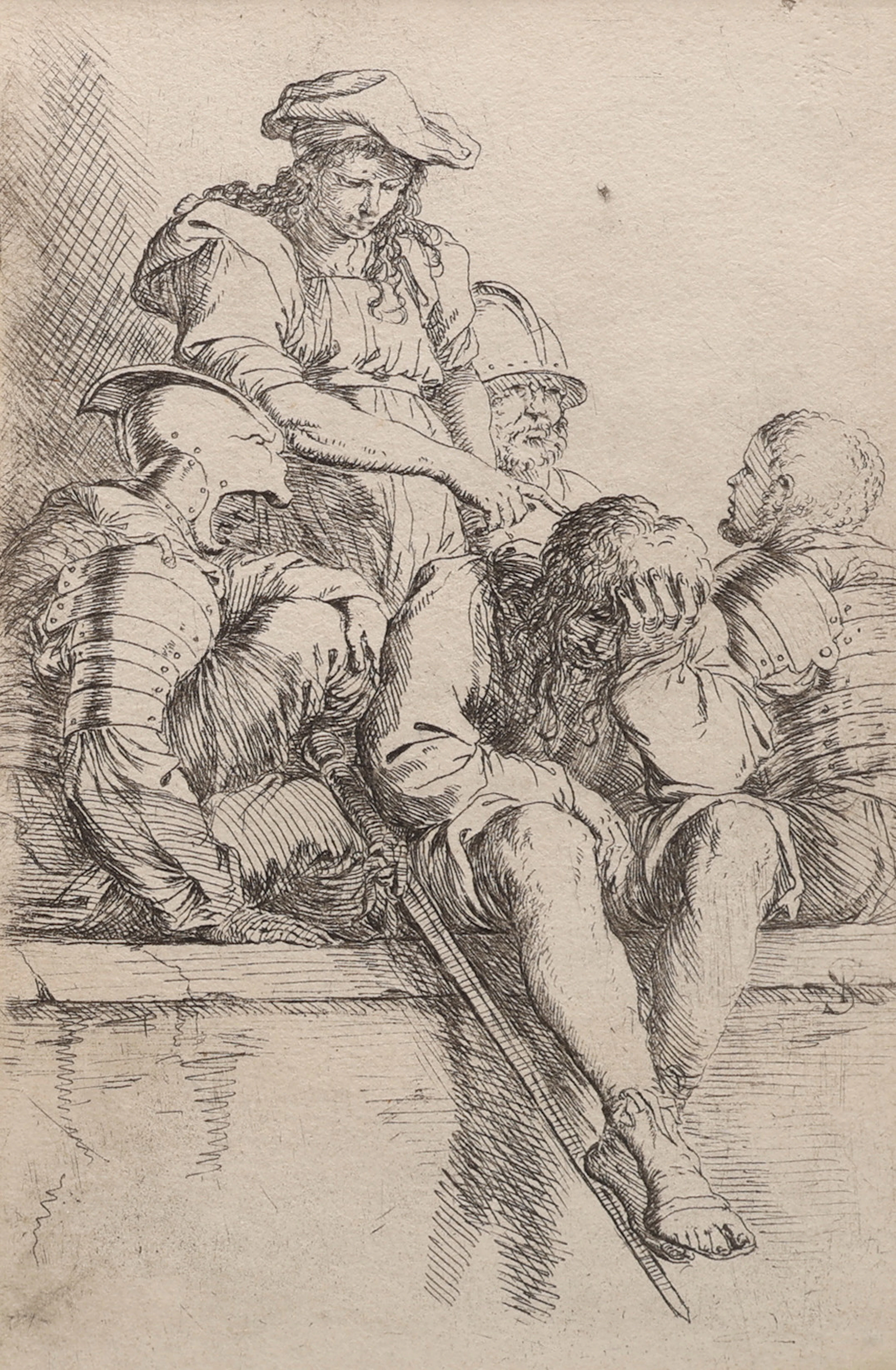 SALVATOR ROSA 1615-1673. ETSNING OCH TORRNÅL, FYRA SOLDATER OCH EN