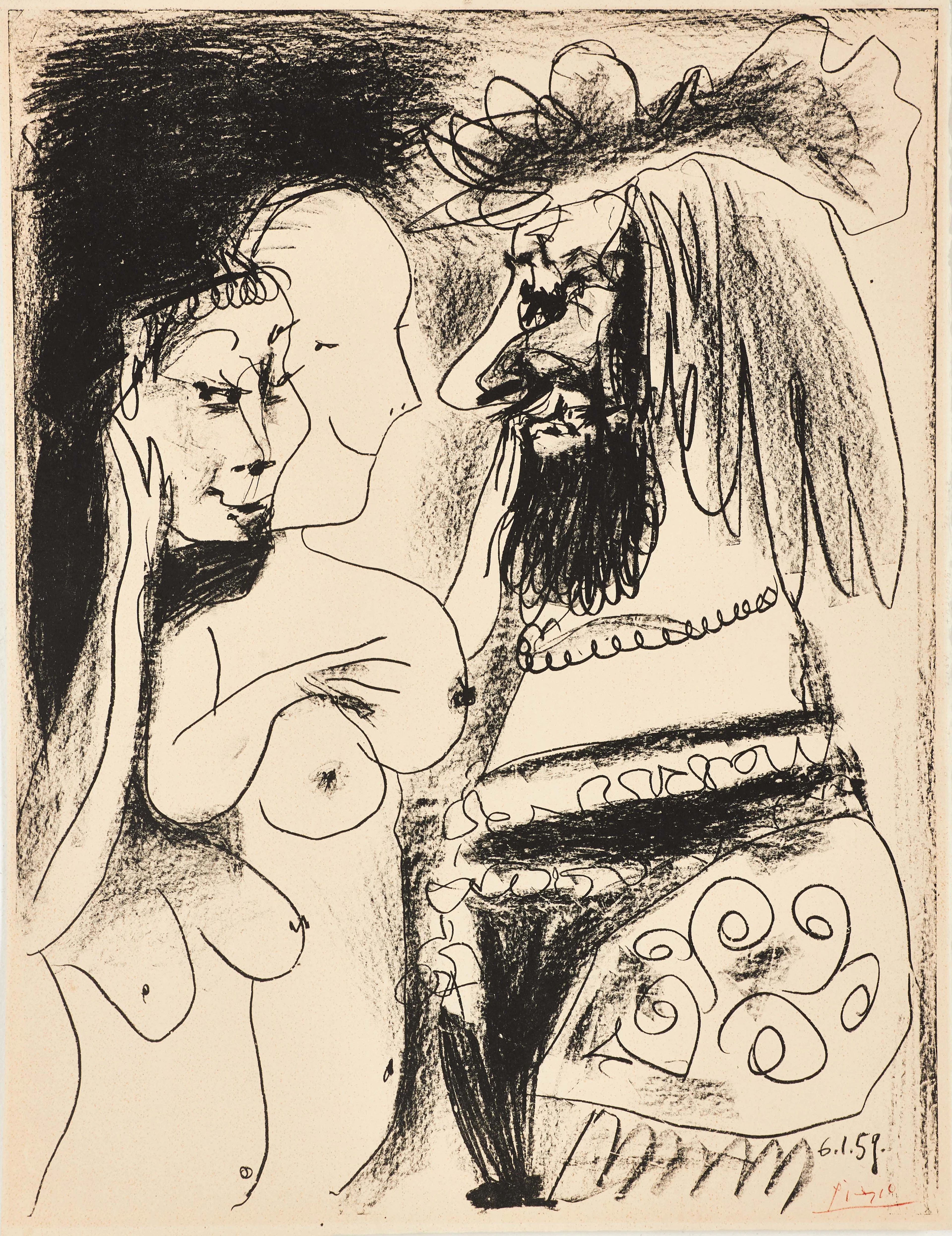 PABLO PICASSO. "Le vieux roi", signerad och daterad 6.1.59. i plåten
