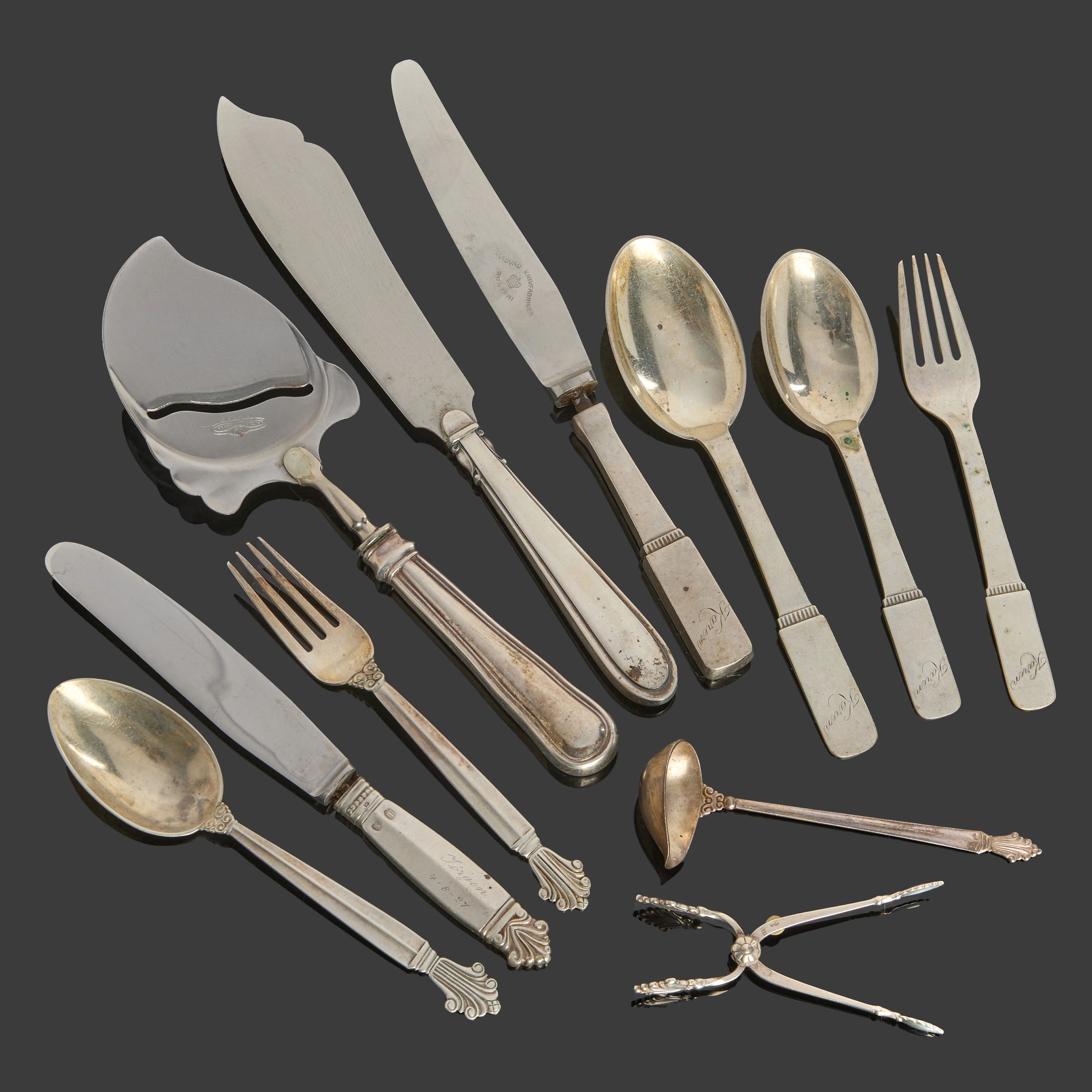 SILVERBESTICK, 11 delar, Danmark, blandade modeller och tillverkare
