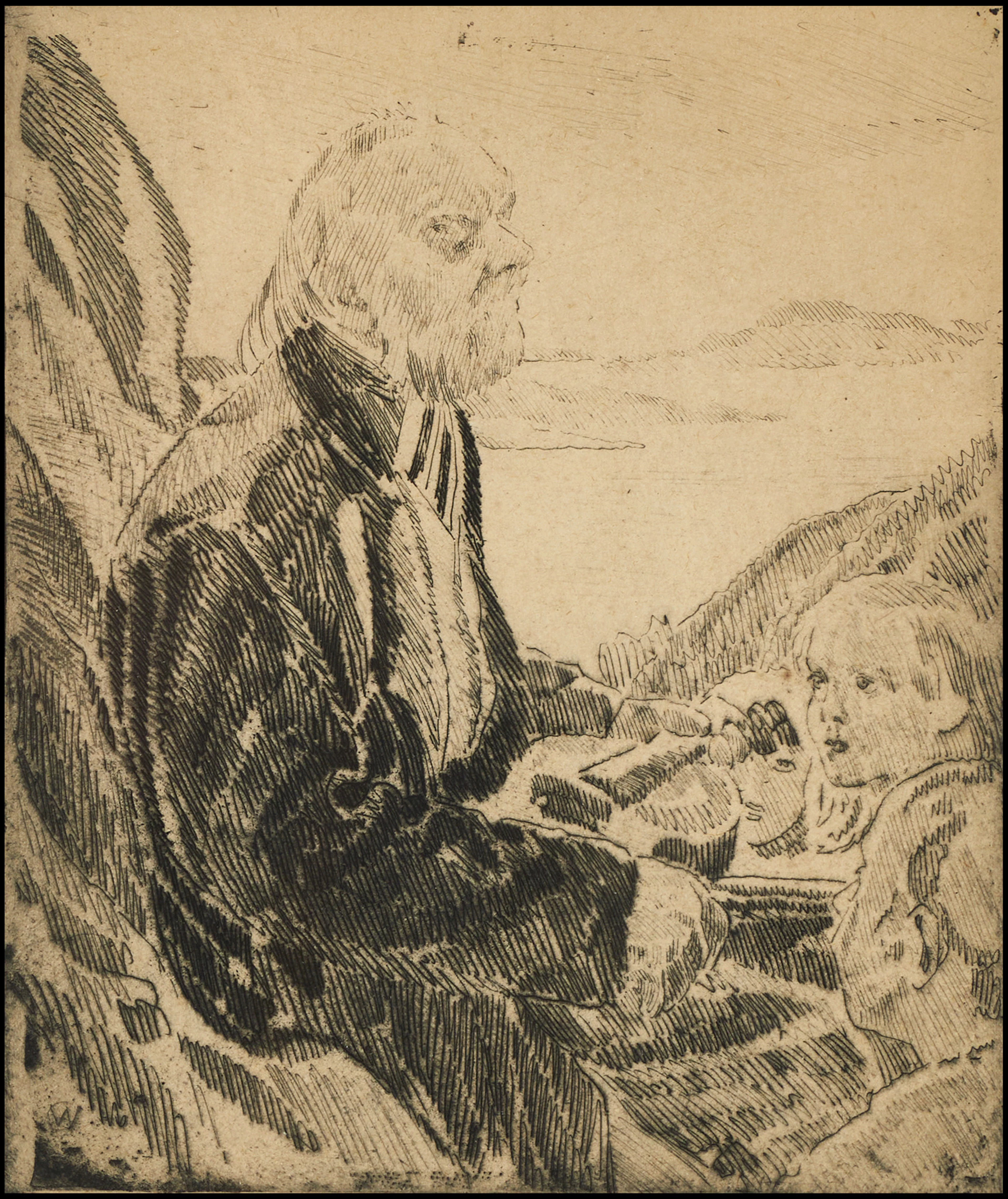 CARL WILHELMSON (Sverige, 1866-1928): Musikant med barnaskar, numrerad