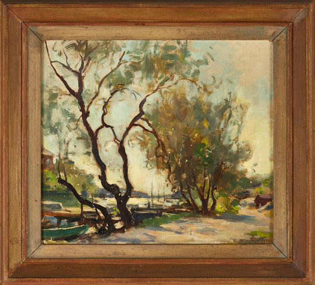 ESTHER KJERNER (1873-1952). "Vårdag" (Vid kanalen), signerad, daterad