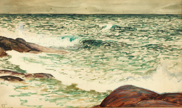 OLOF THUNMAN (1879-1944). "Havsparti från Grisslehamn", monogramsignerad