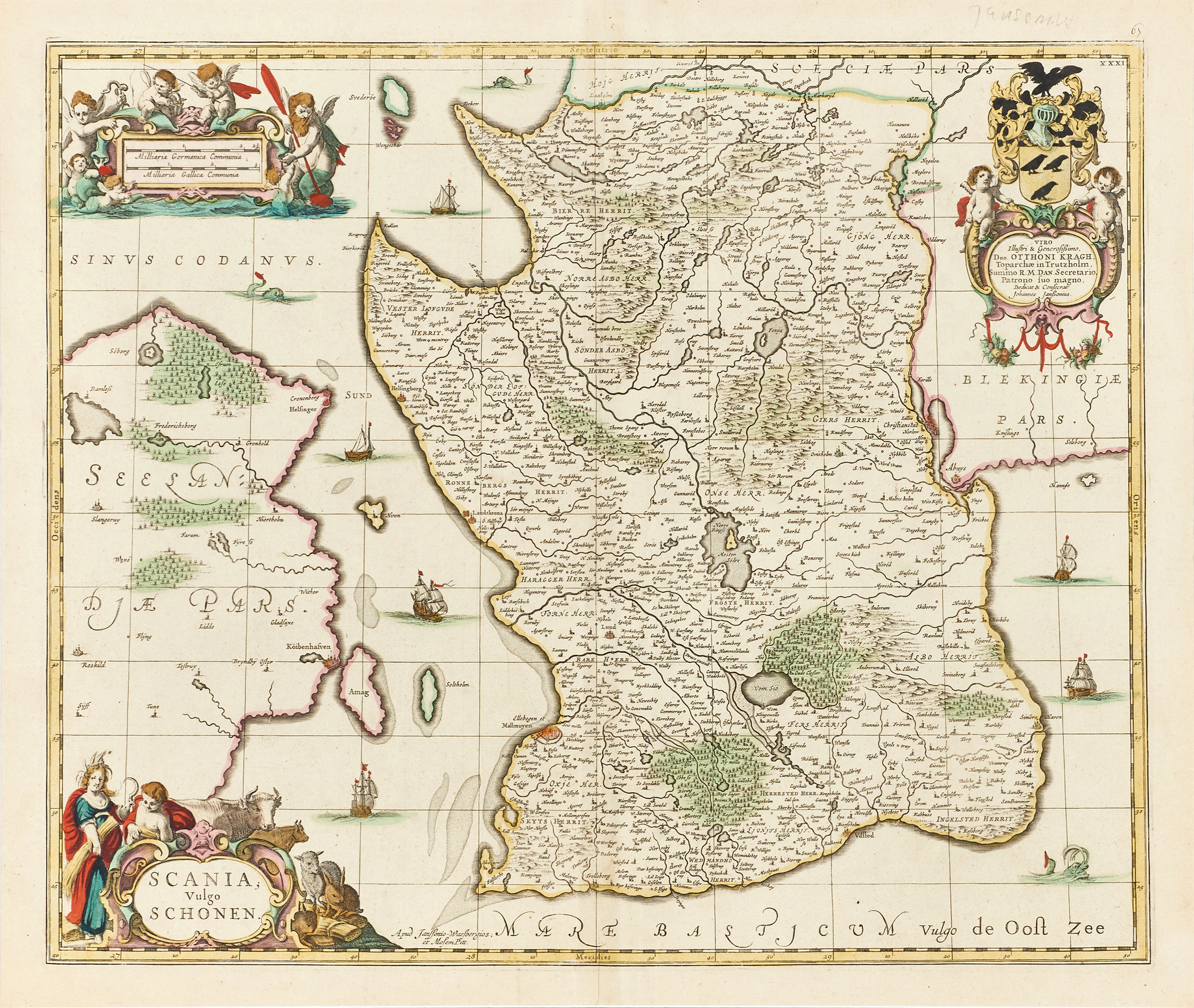 KARTA. Janssonius van Waesberge/Pitt, "Scania vulgo Schonen", ca 1680.