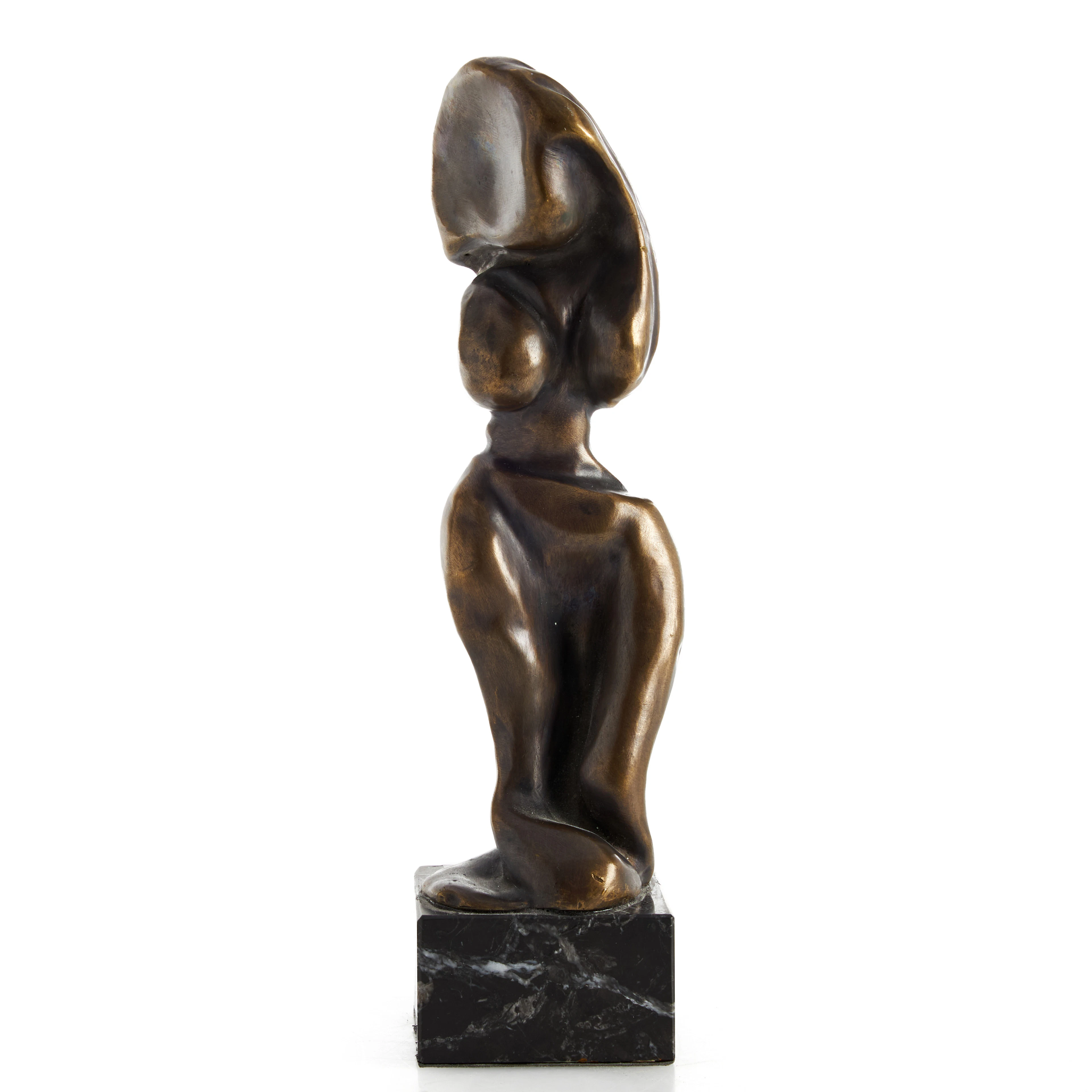OKÄND KONSTNÄR. Skulptur, abstrakt gestalt, brons på stensockel.