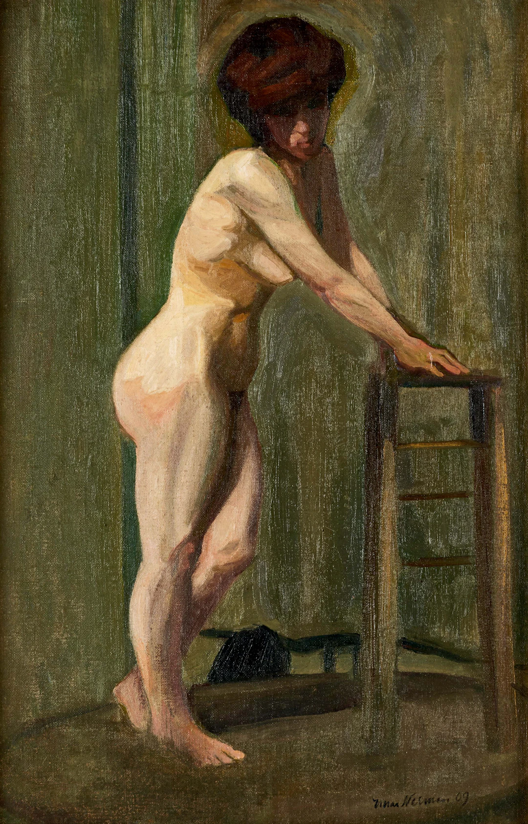 EINAR NERMAN (1888-1983), Modell i ateljén, signerad och daterad Einar